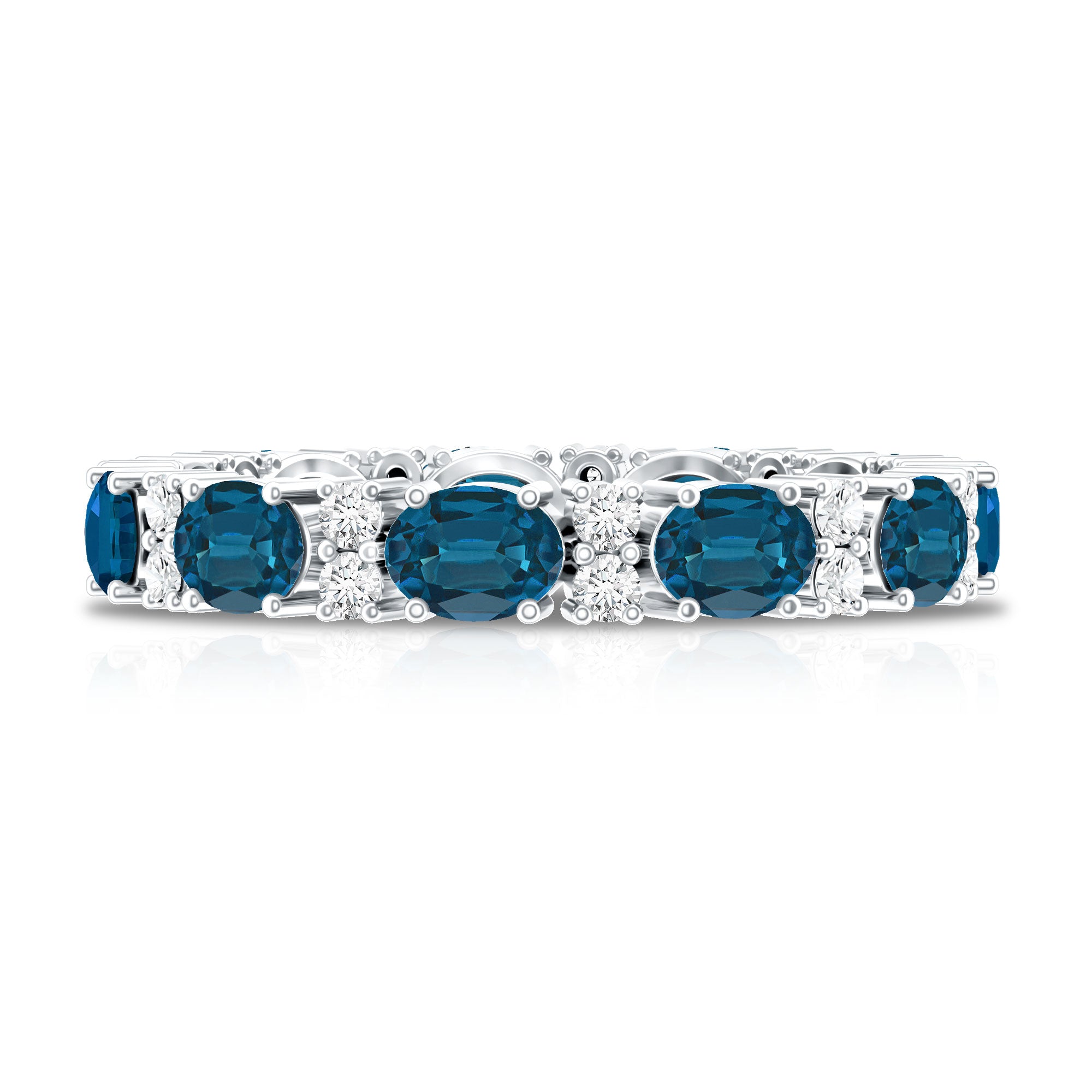 Oval Cut London Blue Topaz Full Eternity Band with Diamond AAA - Rosec Jewels