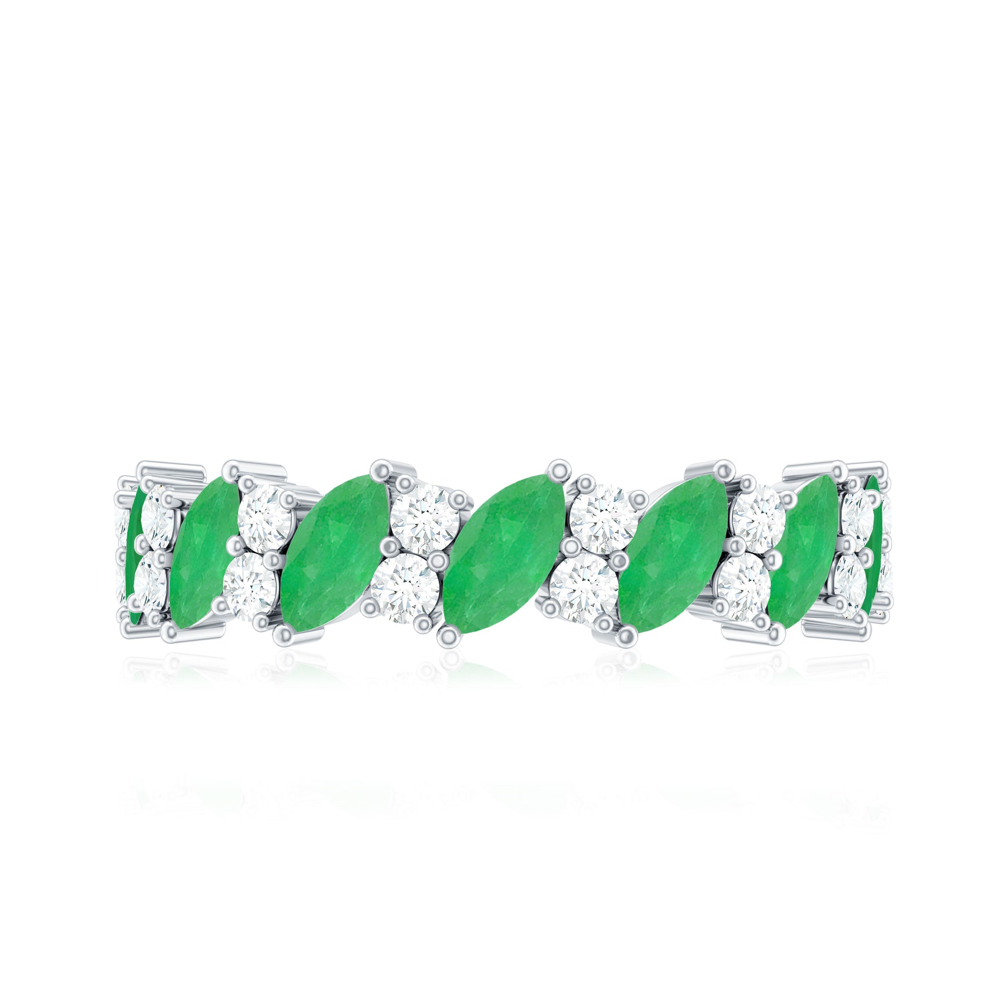 Natural Emerald Diamond Half Eternity Band Ring for Anniversary AAA - Rosec Jewels