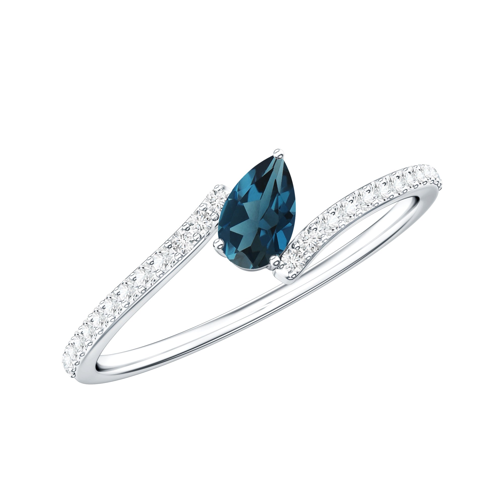 Genuine London Blue Topaz Promise Ring with Diamond AAA - Rosec Jewels