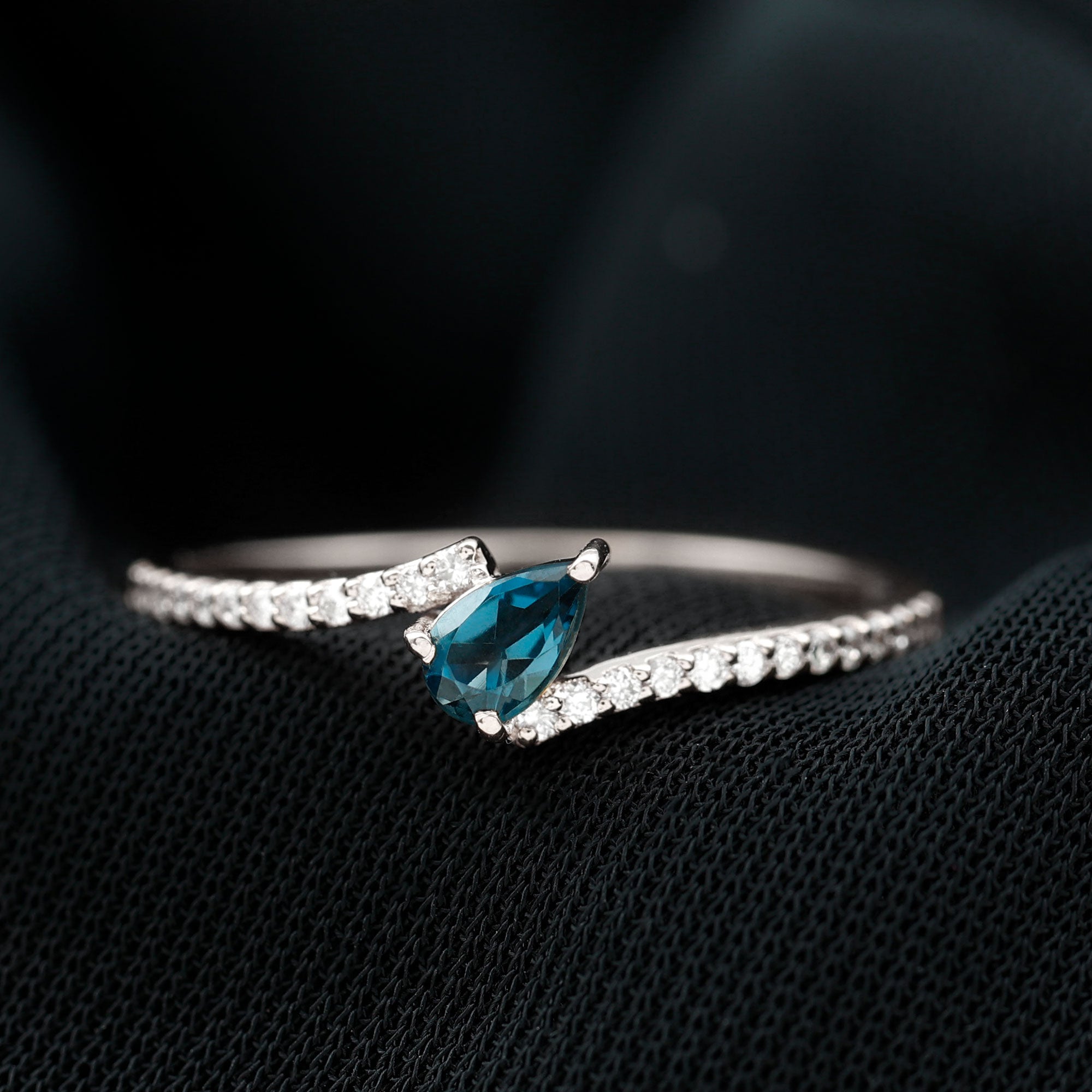 Genuine London Blue Topaz Promise Ring with Diamond AAA - Rosec Jewels