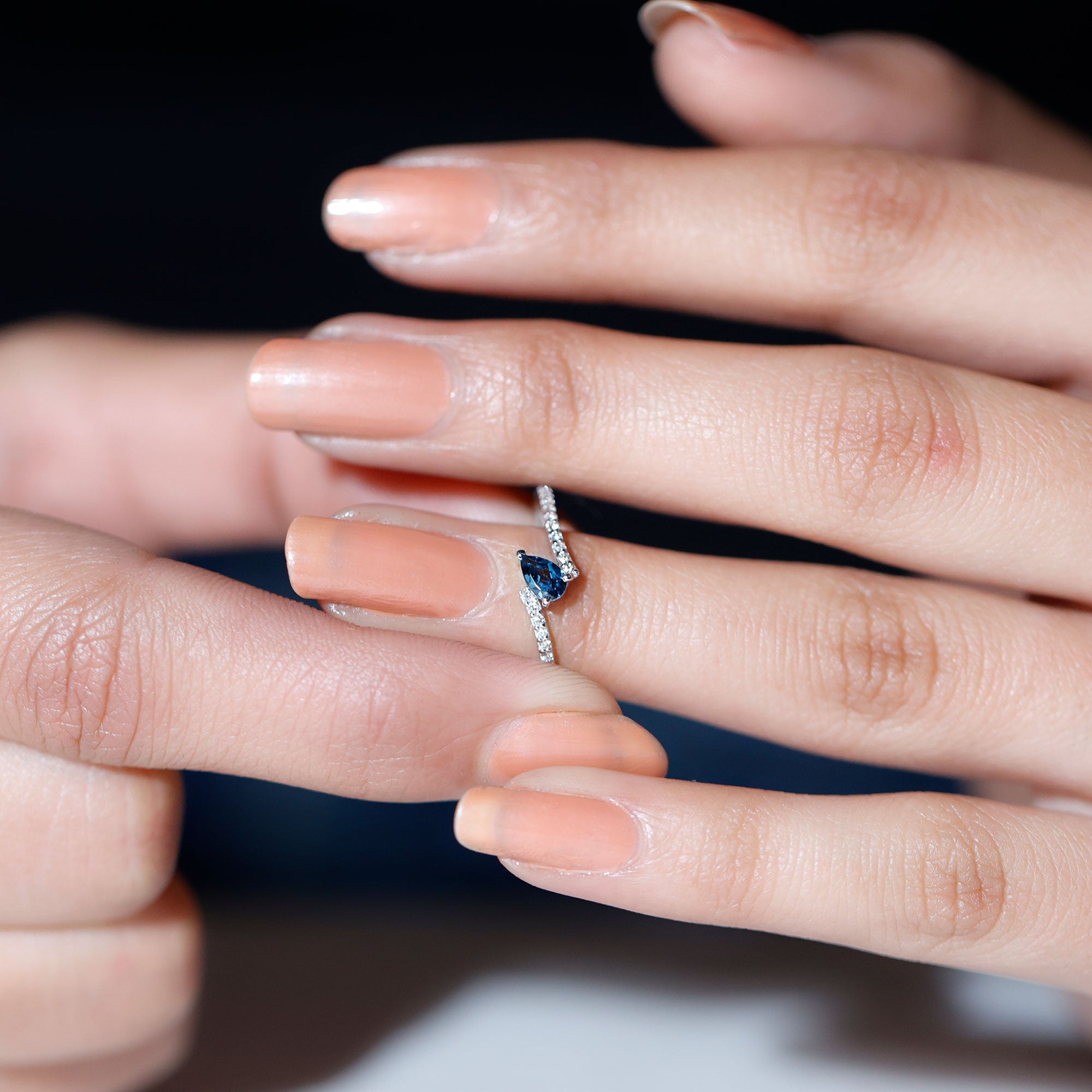 Genuine London Blue Topaz Promise Ring with Diamond AAA - Rosec Jewels