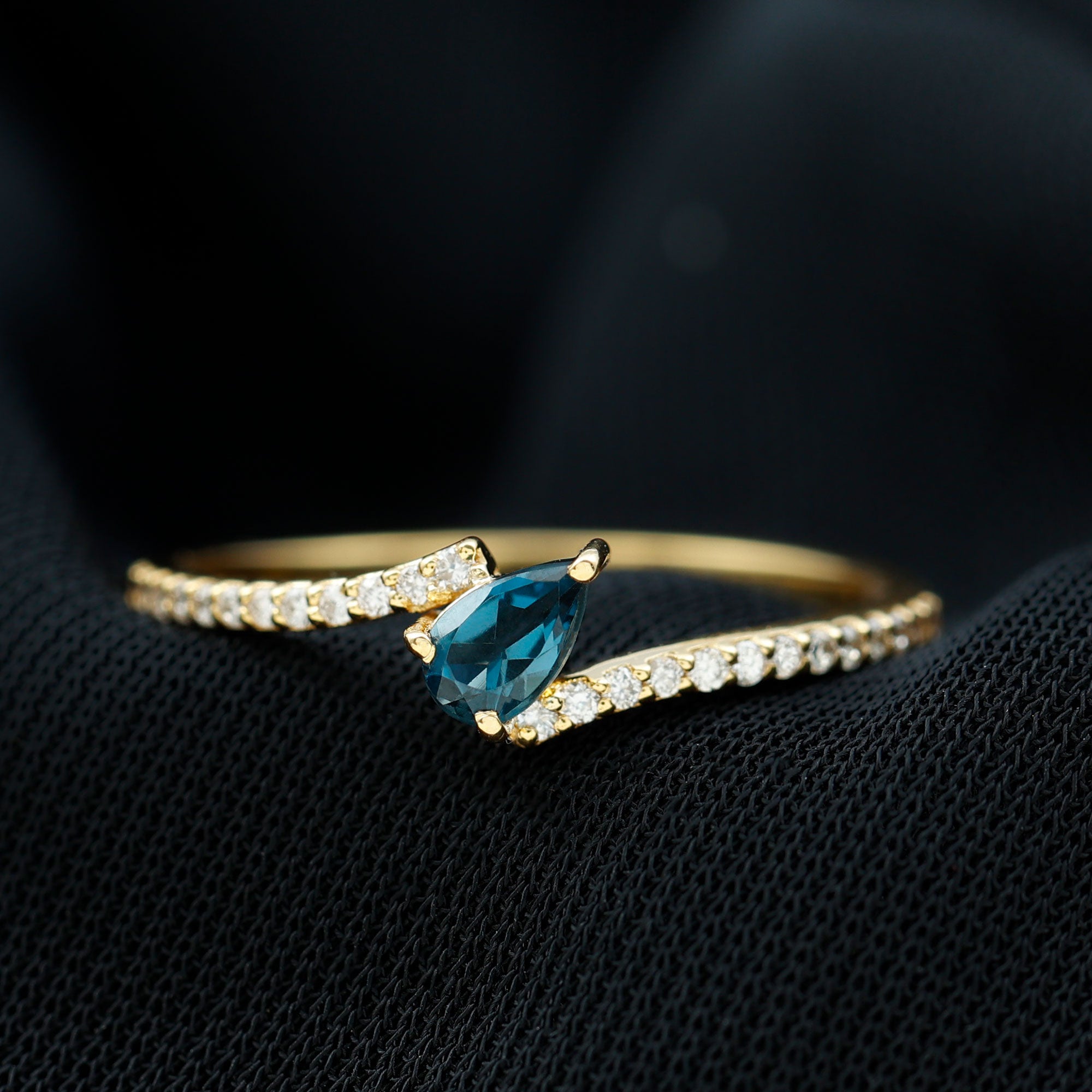 Genuine London Blue Topaz Promise Ring with Diamond AAA - Rosec Jewels