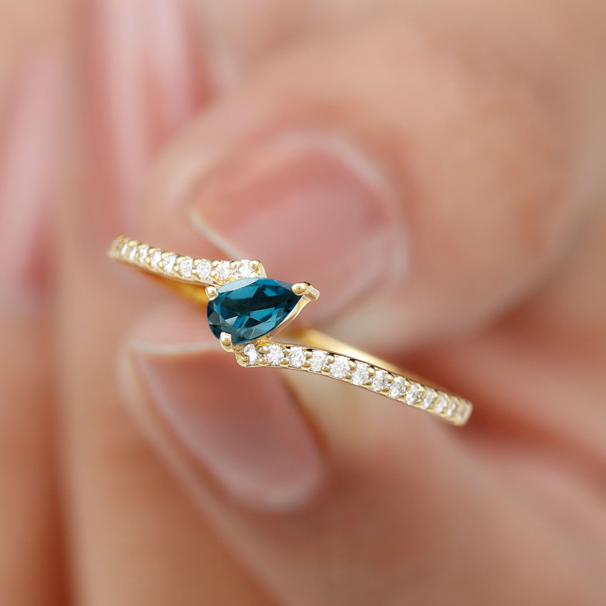 Genuine London Blue Topaz Promise Ring with Diamond AAA - Rosec Jewels