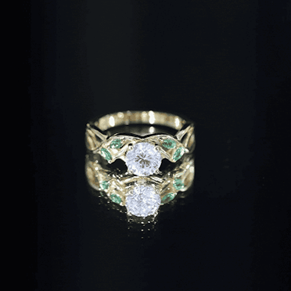Rosec Jewels-Lab Grown Diamond Engagement Ring With Emerald