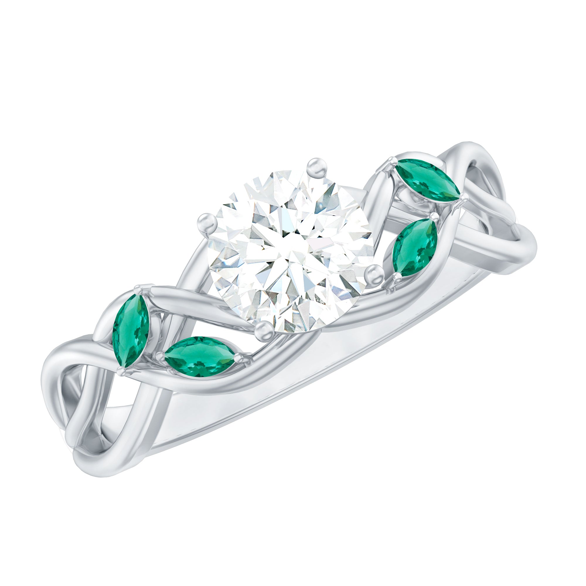 Lab Grown Diamond Engagement Ring With Emerald