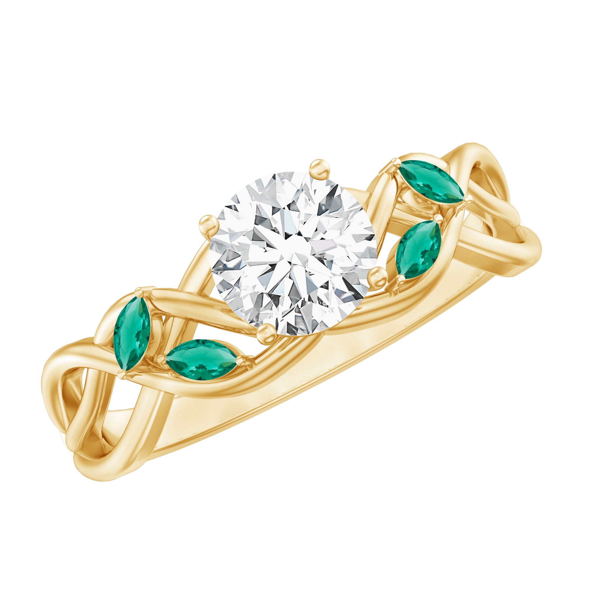 Lab Grown Diamond Engagement Ring With Emerald Lab - ( EF-VS ) - Rosec Jewels