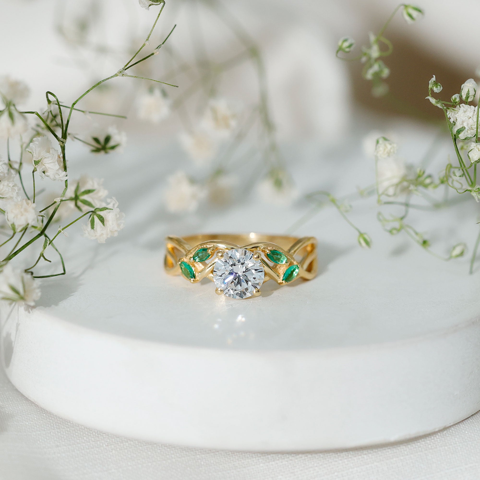 Rosec Jewels-Lab Grown Diamond Engagement Ring With Emerald
