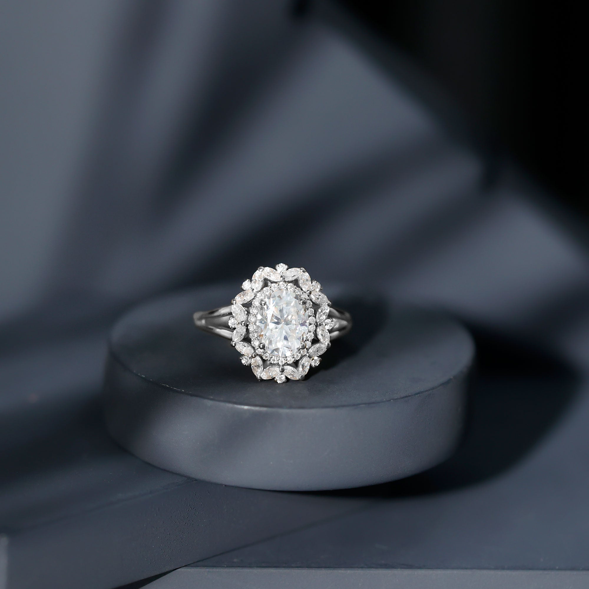 Certified Oval Cut Lab Diamond Statement Engagement Ring Lab - ( EF-VS ) - Rosec Jewels