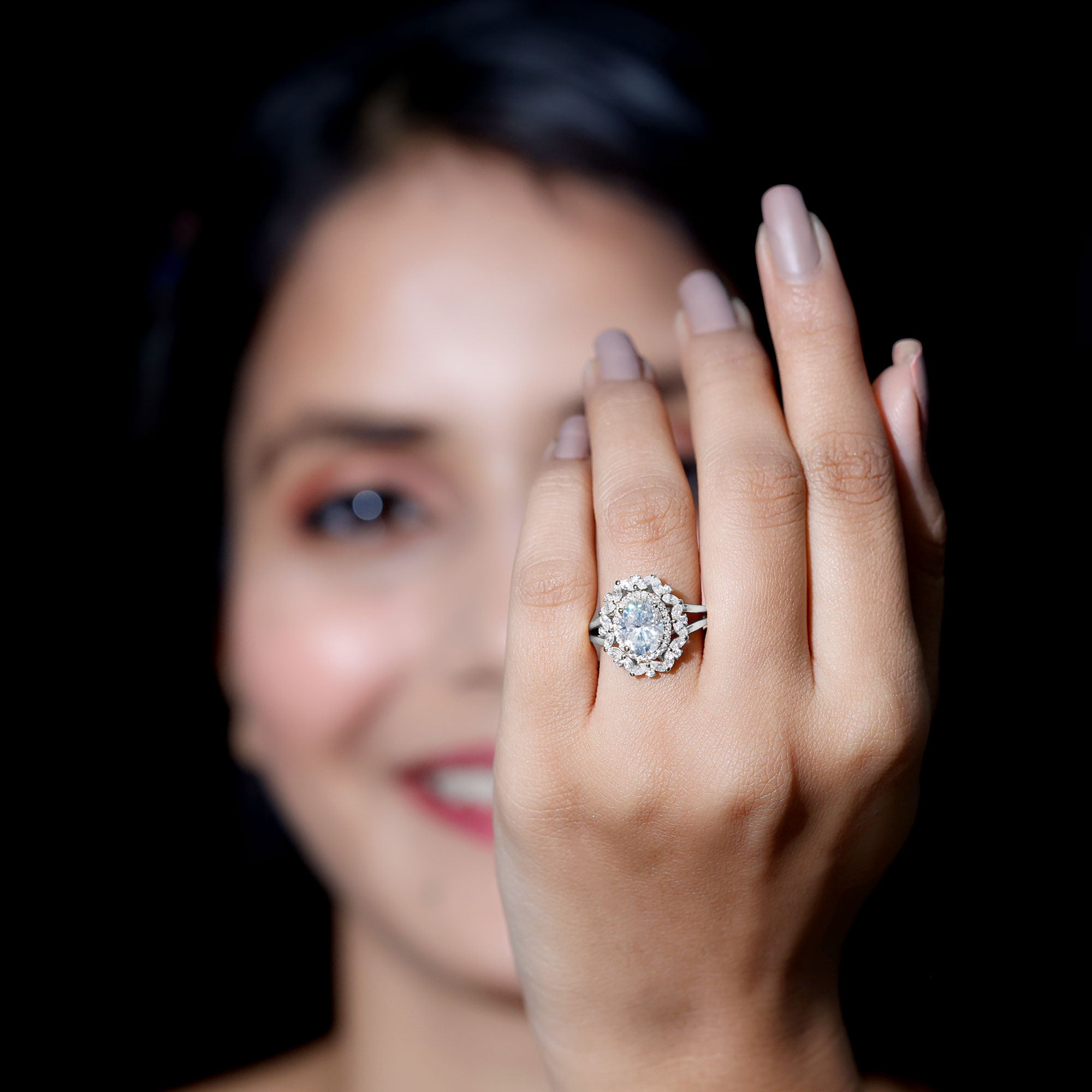 Certified Oval Cut Lab Diamond Statement Engagement Ring Lab - ( EF-VS ) - Rosec Jewels