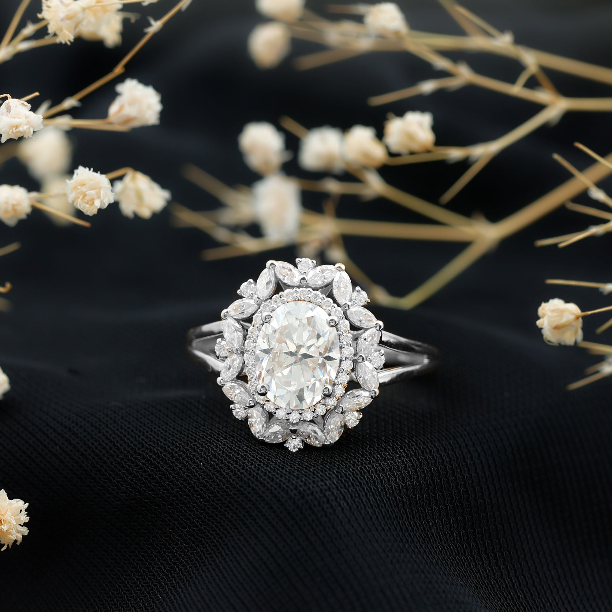 Certified Oval Cut Lab Diamond Statement Engagement Ring Lab - ( EF-VS ) - Rosec Jewels