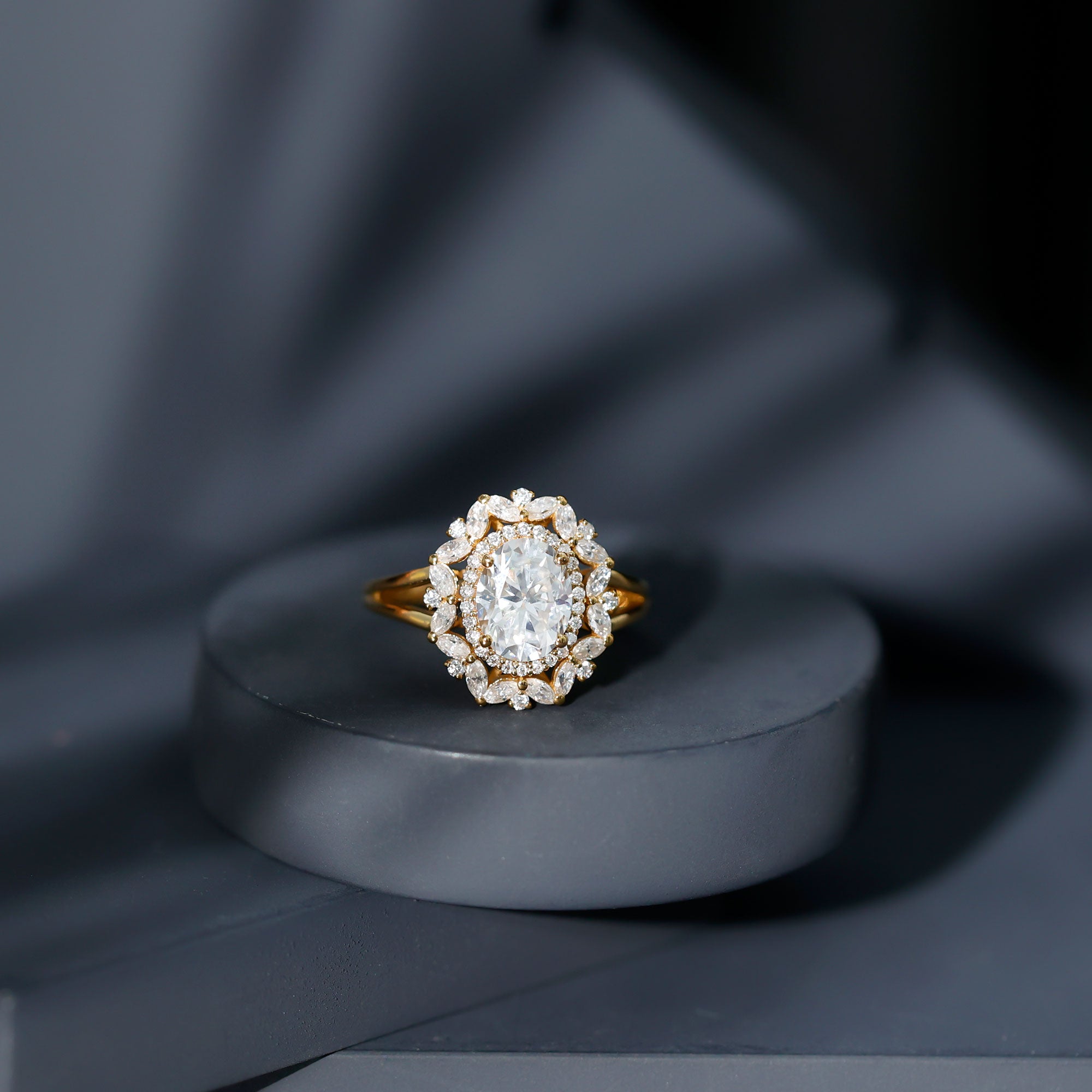 Certified Oval Cut Lab Diamond Statement Engagement Ring Lab - ( EF-VS ) - Rosec Jewels