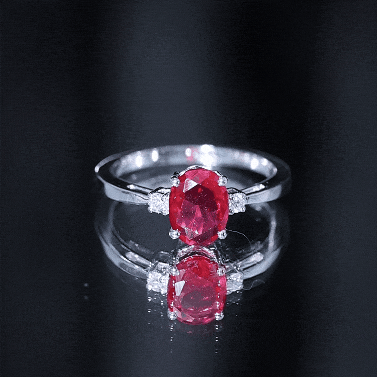 Classic Lab Grown Ruby Oval Engagement Ring With Diamond AAAA - Rosec Jewels