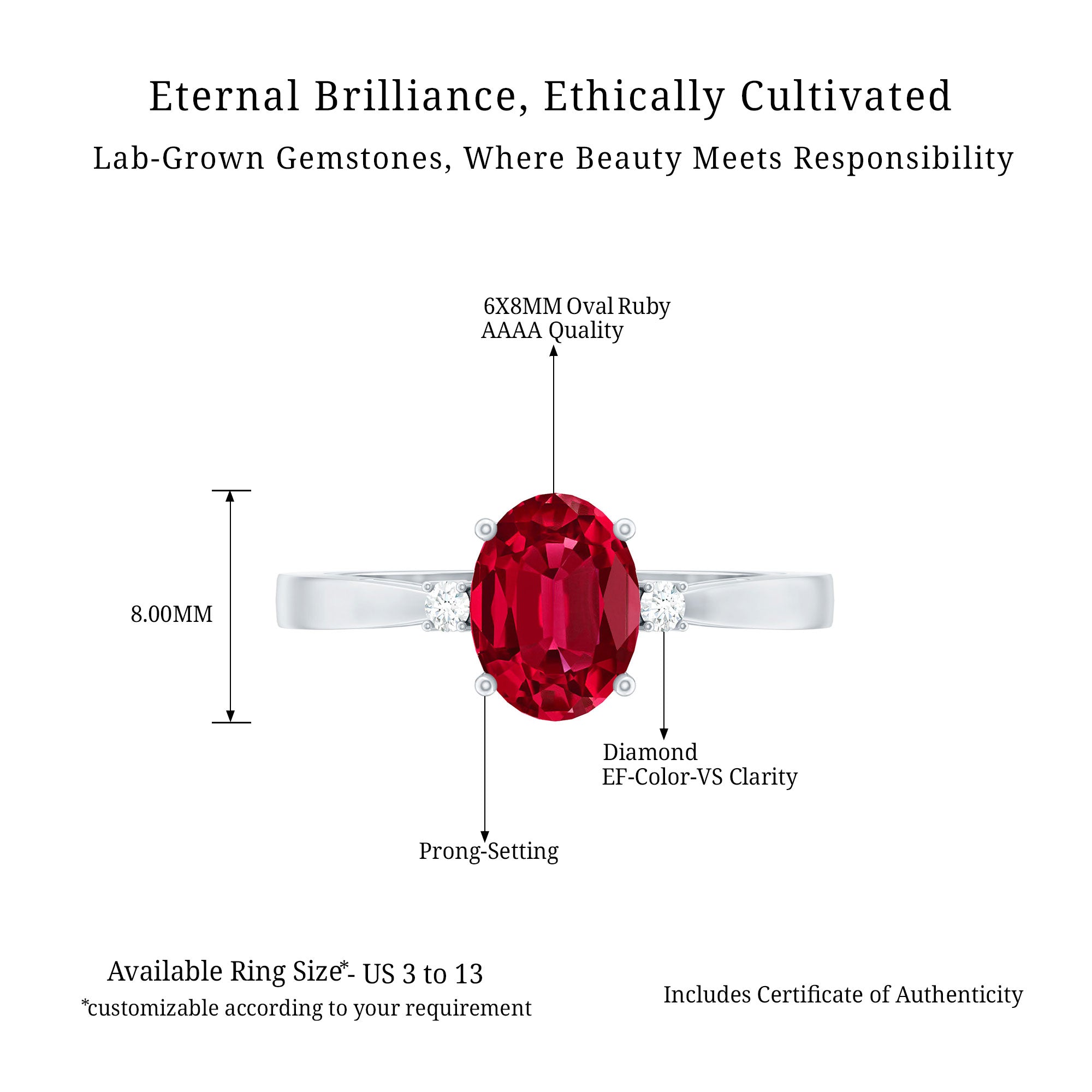 Classic Lab Grown Ruby Oval Engagement Ring With Diamond AAAA - Rosec Jewels