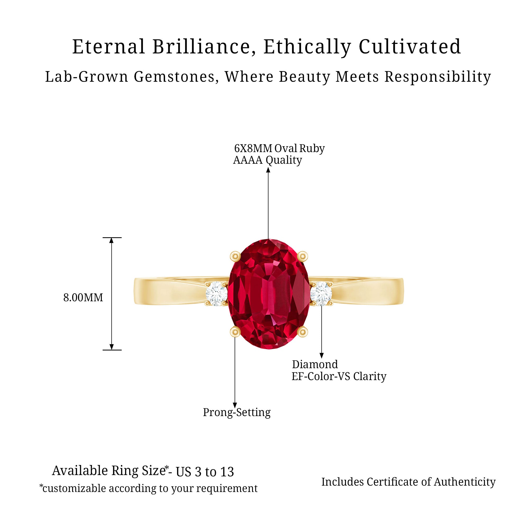 Classic Lab Grown Ruby Oval Engagement Ring With Diamond AAAA - Rosec Jewels