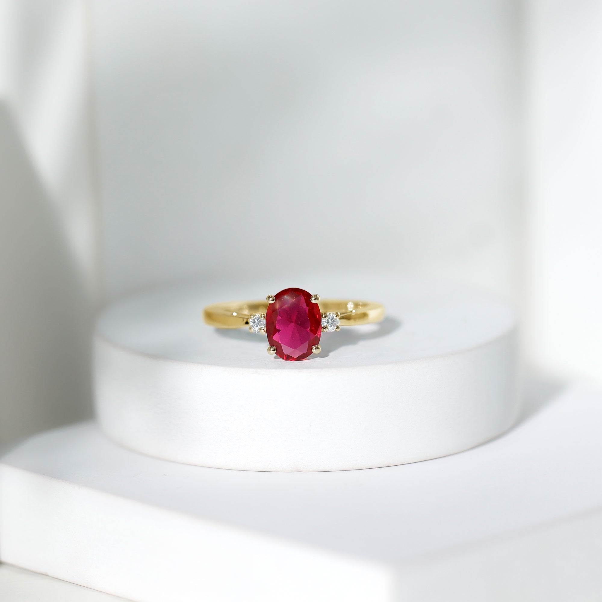 Classic Lab Grown Ruby Oval Engagement Ring With Diamond AAAA - Rosec Jewels