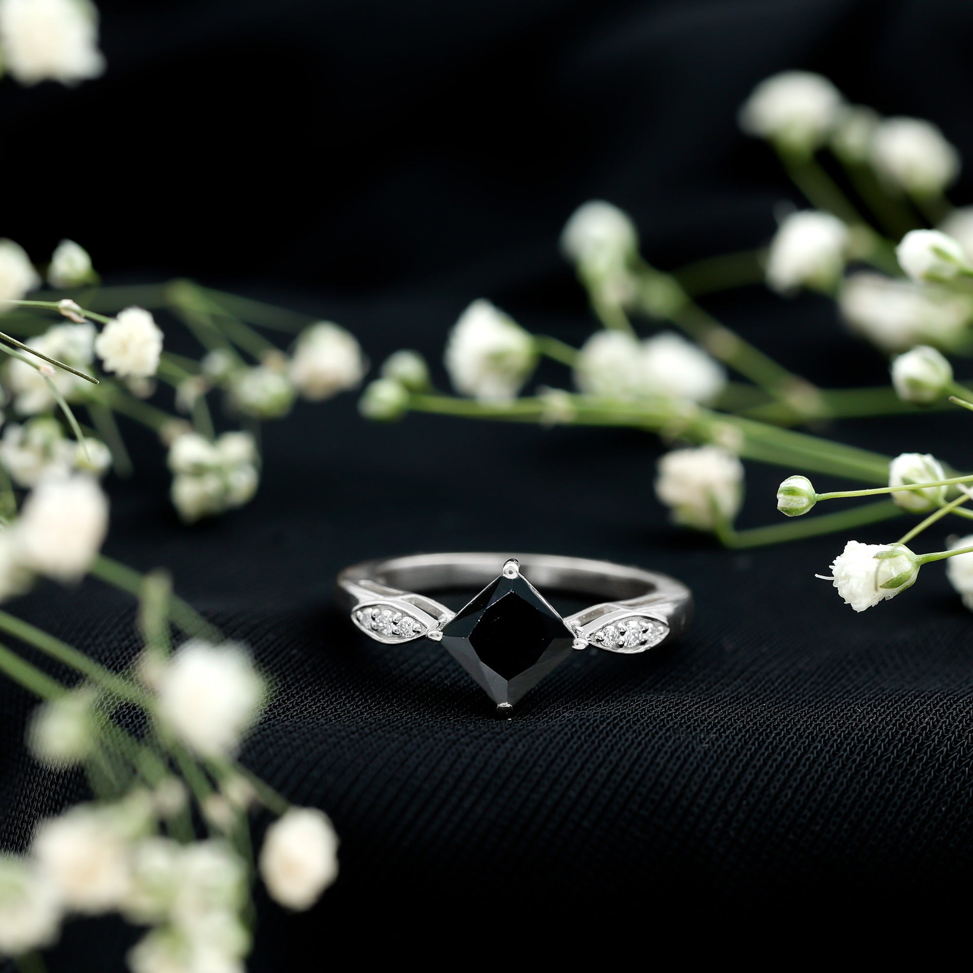 Certified 1 Carat Princess Cut Lab Grown Black and White Diamond Engagement Ring AAAA ( Synthetic ) - Rosec Jewels