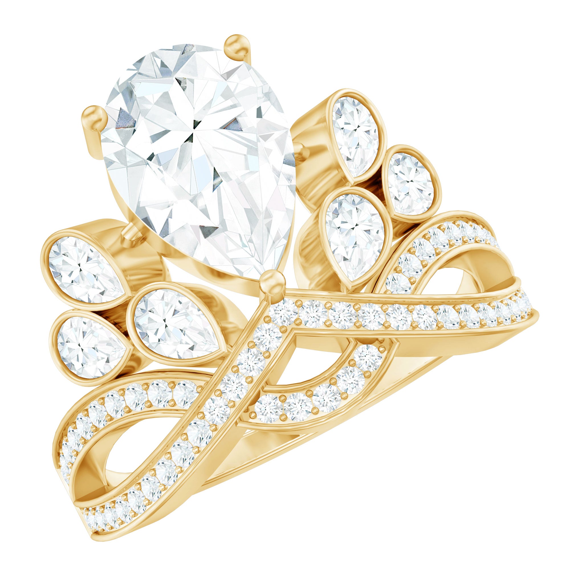 Certified Moissanite Designer Crown Engagement Ring D-VS1 - Rosec Jewels