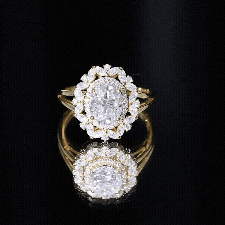 Oval Cut 2 Carat Moissanite Double Halo Engagement Ring D-VS1 - Rosec Jewels
