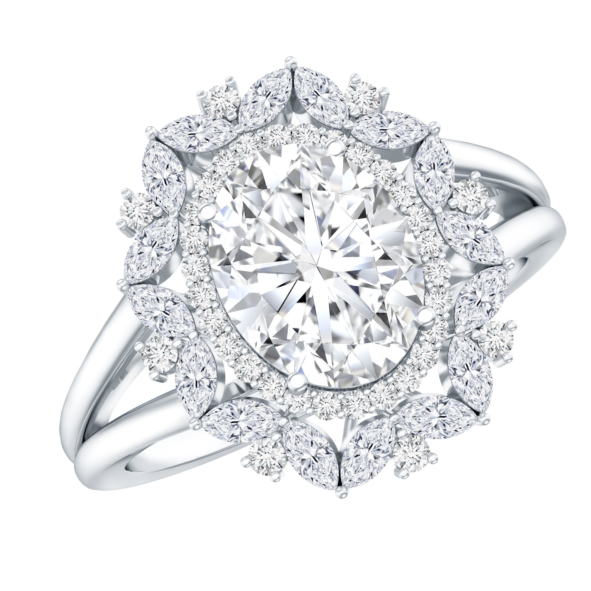 Oval Cut 2 Carat Moissanite Double Halo Engagement Ring D-VS1 - Rosec Jewels