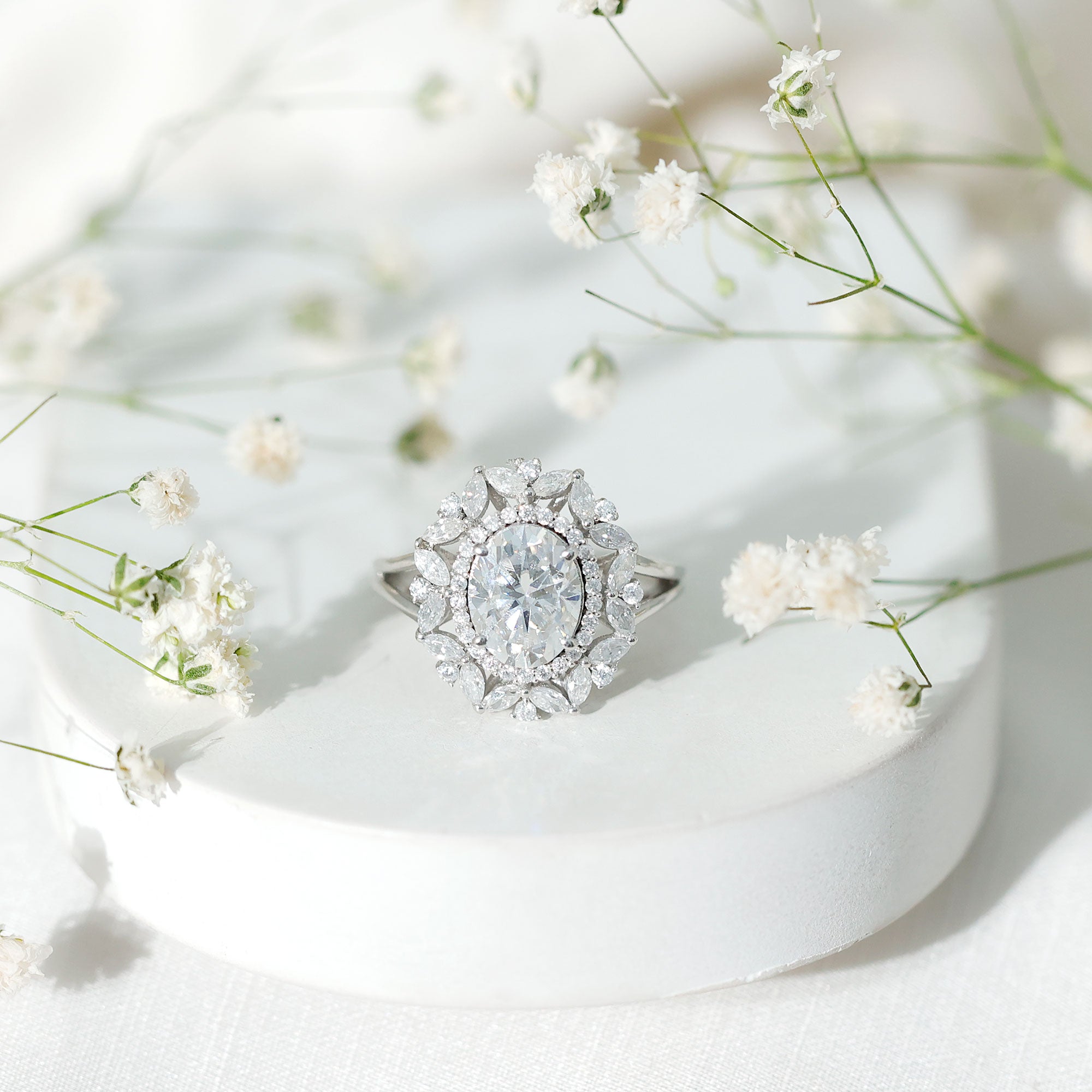Oval Cut 2 Carat Moissanite Double Halo Engagement Ring D-VS1 - Rosec Jewels