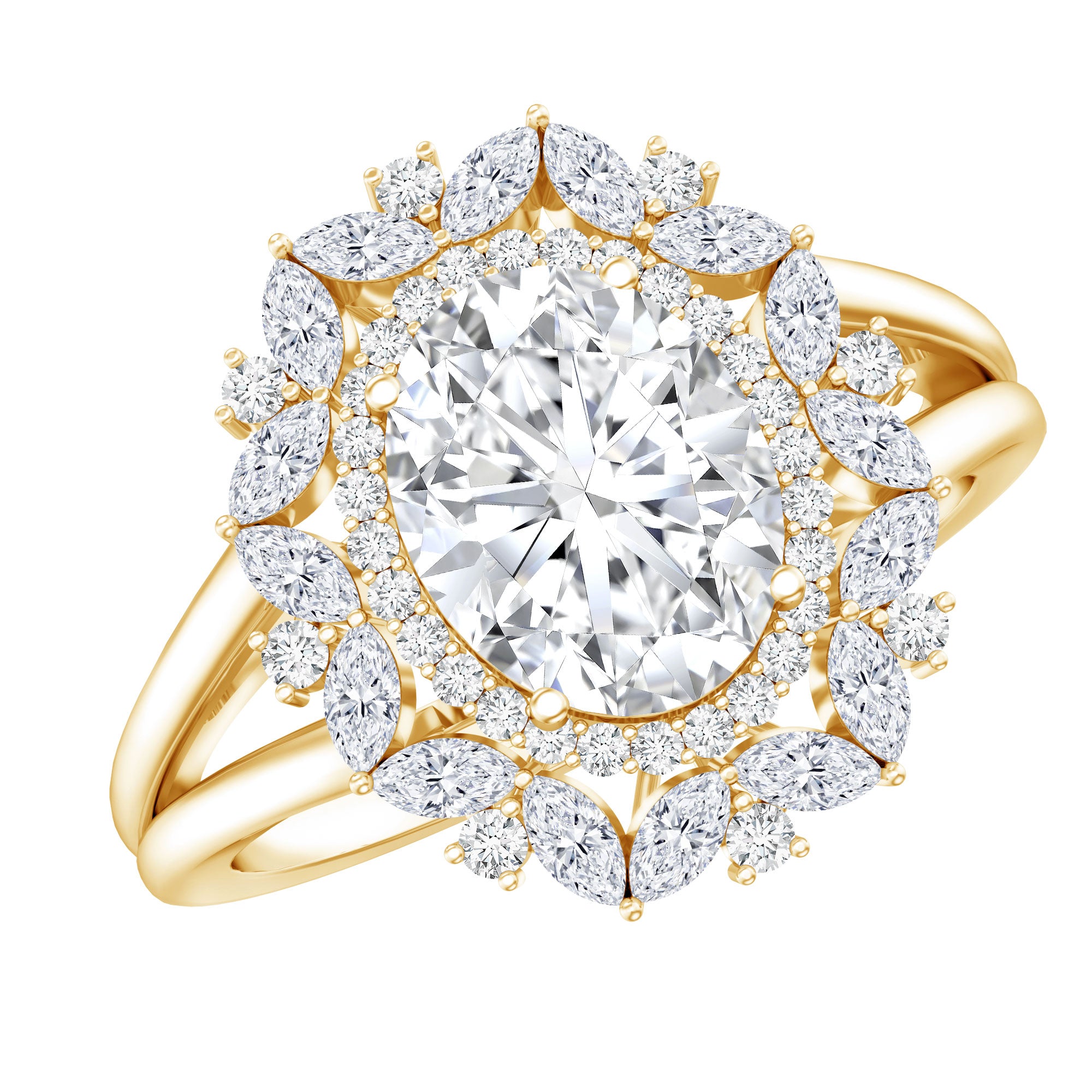 Oval Cut 2 Carat Moissanite Double Halo Engagement Ring D-VS1 - Rosec Jewels
