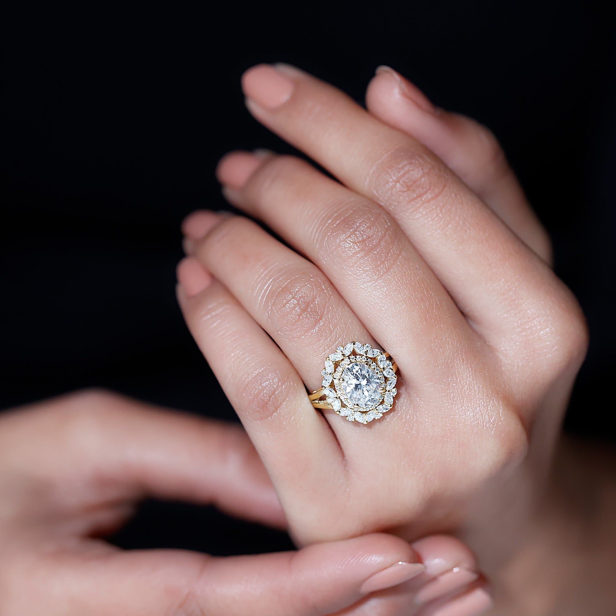 Oval Cut 2 Carat Moissanite Double Halo Engagement Ring D-VS1 - Rosec Jewels