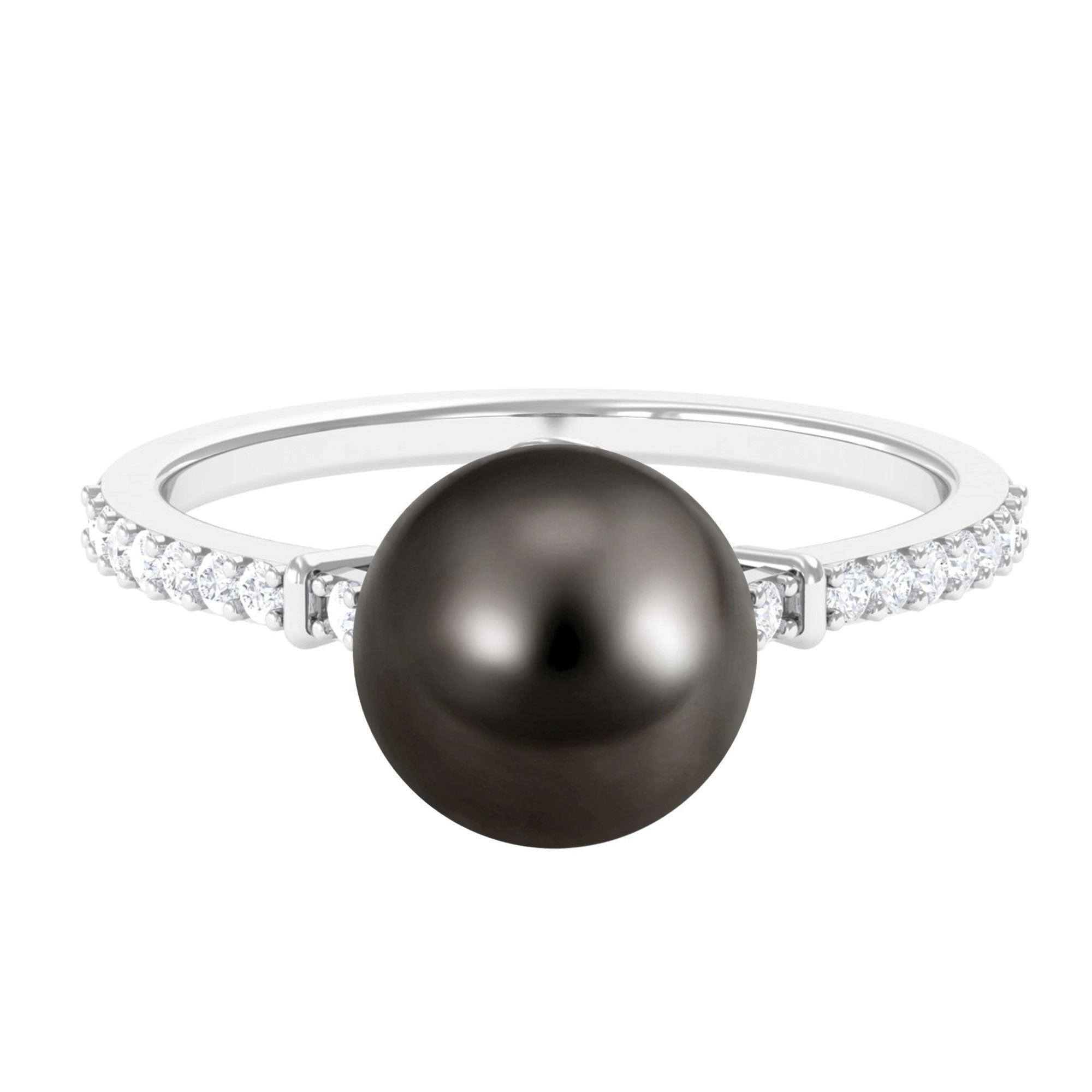 Classic Black Pearl Ring with Diamond Side Stones