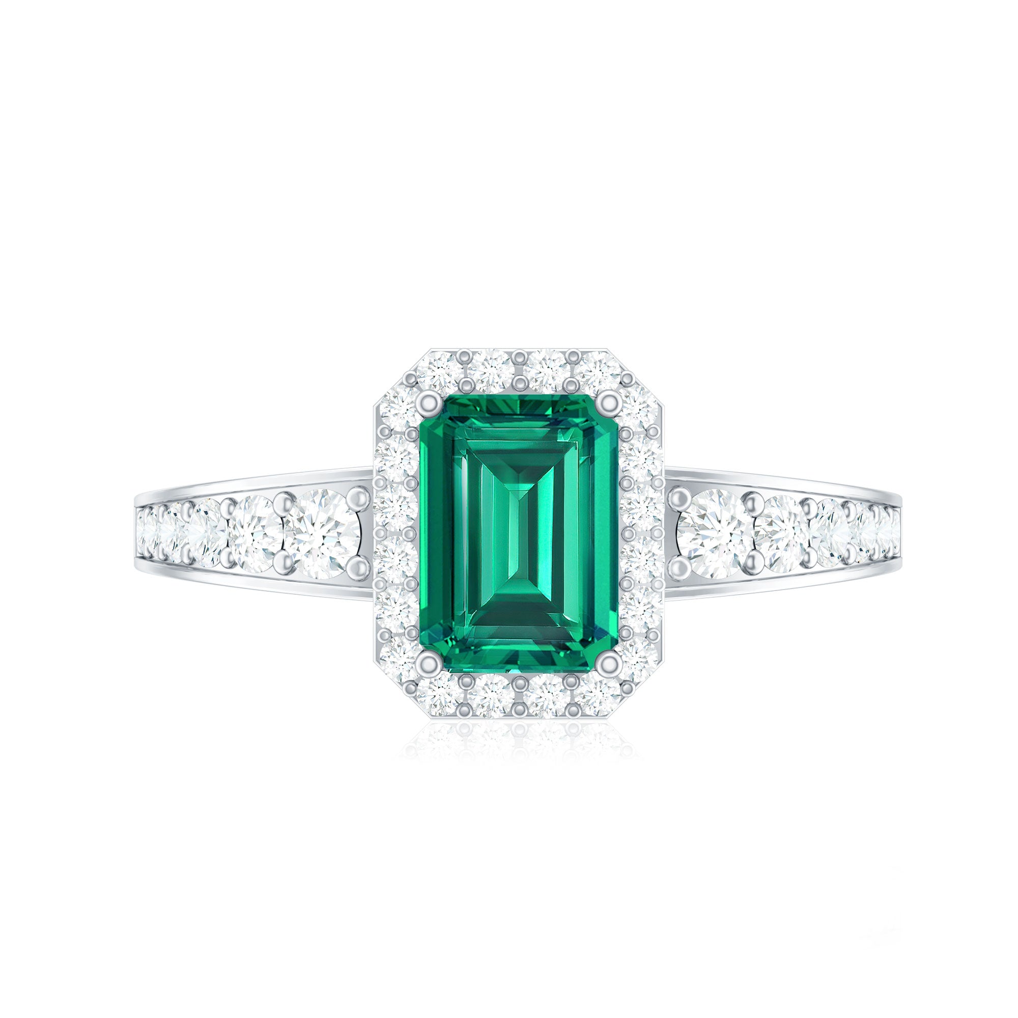 Rosec Jewels-Certified Emerald Cut Lab Grown Emerald Vintage Engagement Ring with Diamond