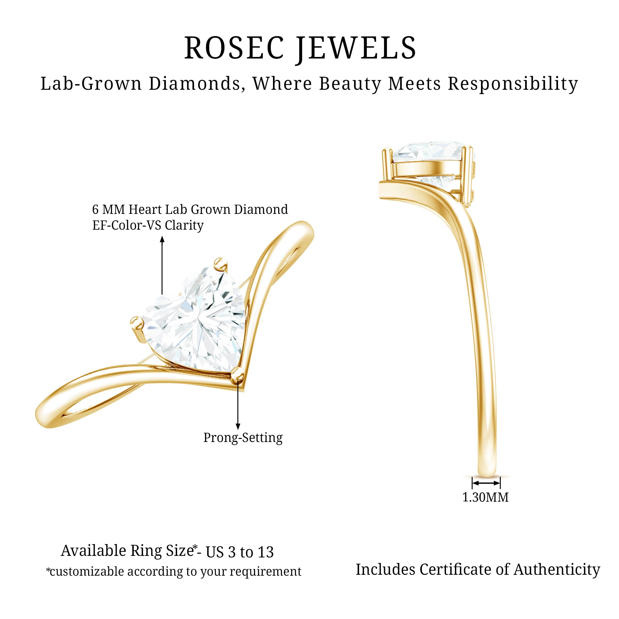 Rosec Jewels-0.75 Carat Heart Shape Lab Grown Diamond Chevron Engagement Ring