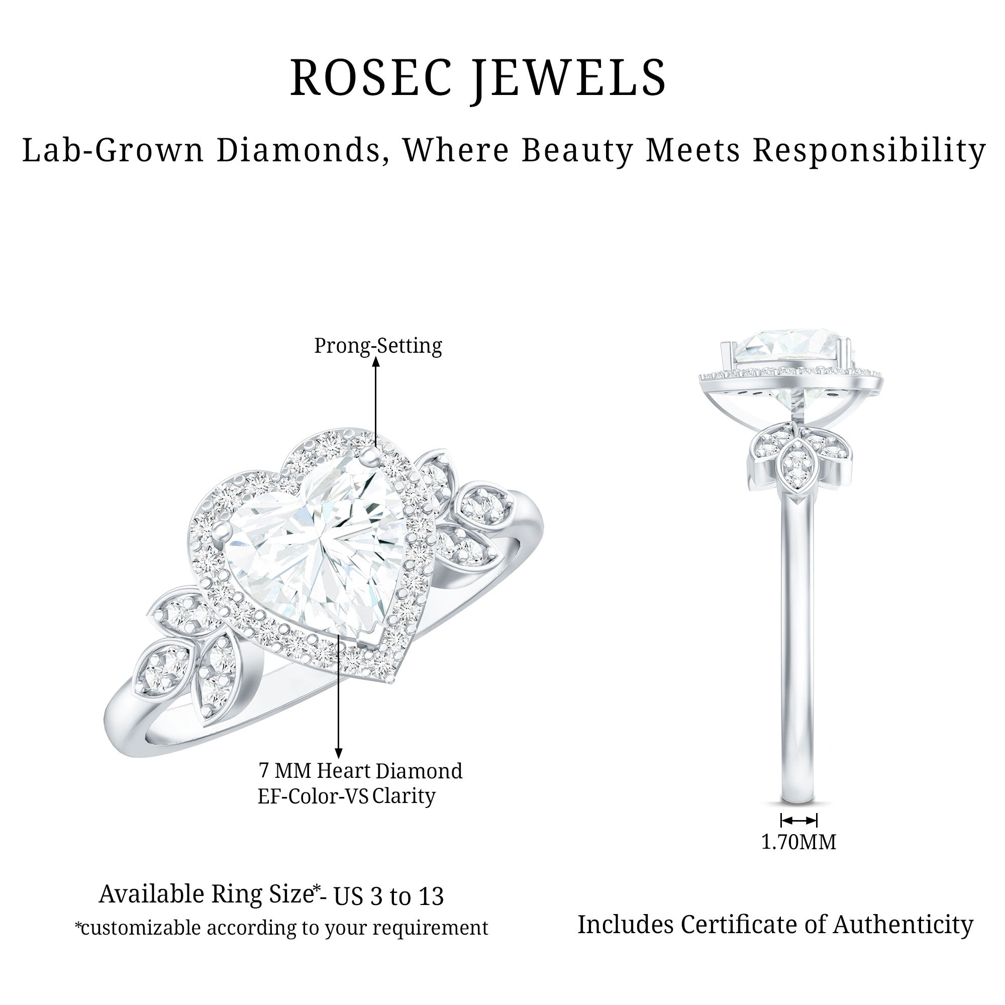 Rosec Jewels-1.25 Carat Heart Shaped Lab Grown Diamond Halo Engagement Ring
