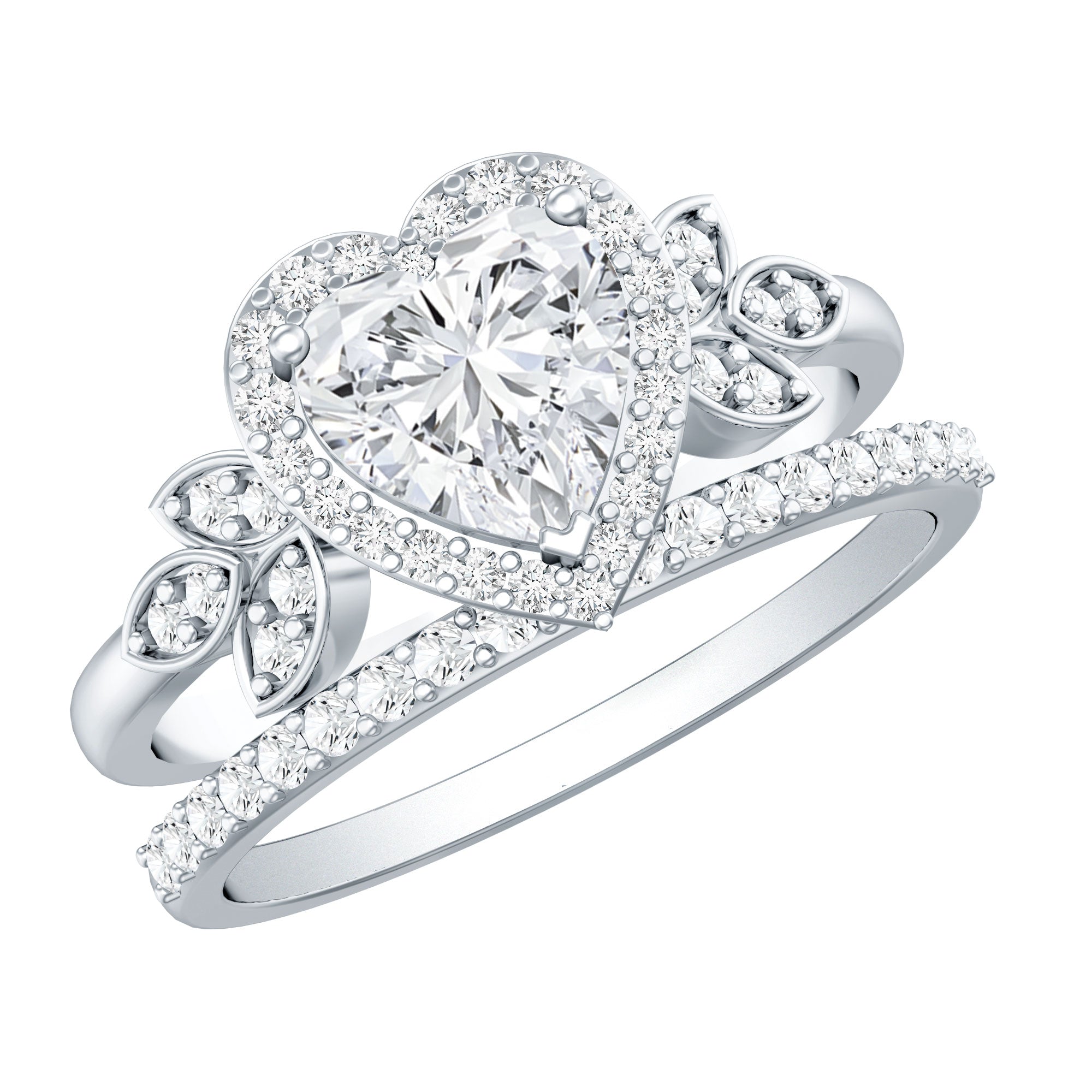 Certified 1.25 Carat Lab Grown Diamond Heart Wedding Ring Set for Women Lab - ( EF-VS ) - Rosec Jewels