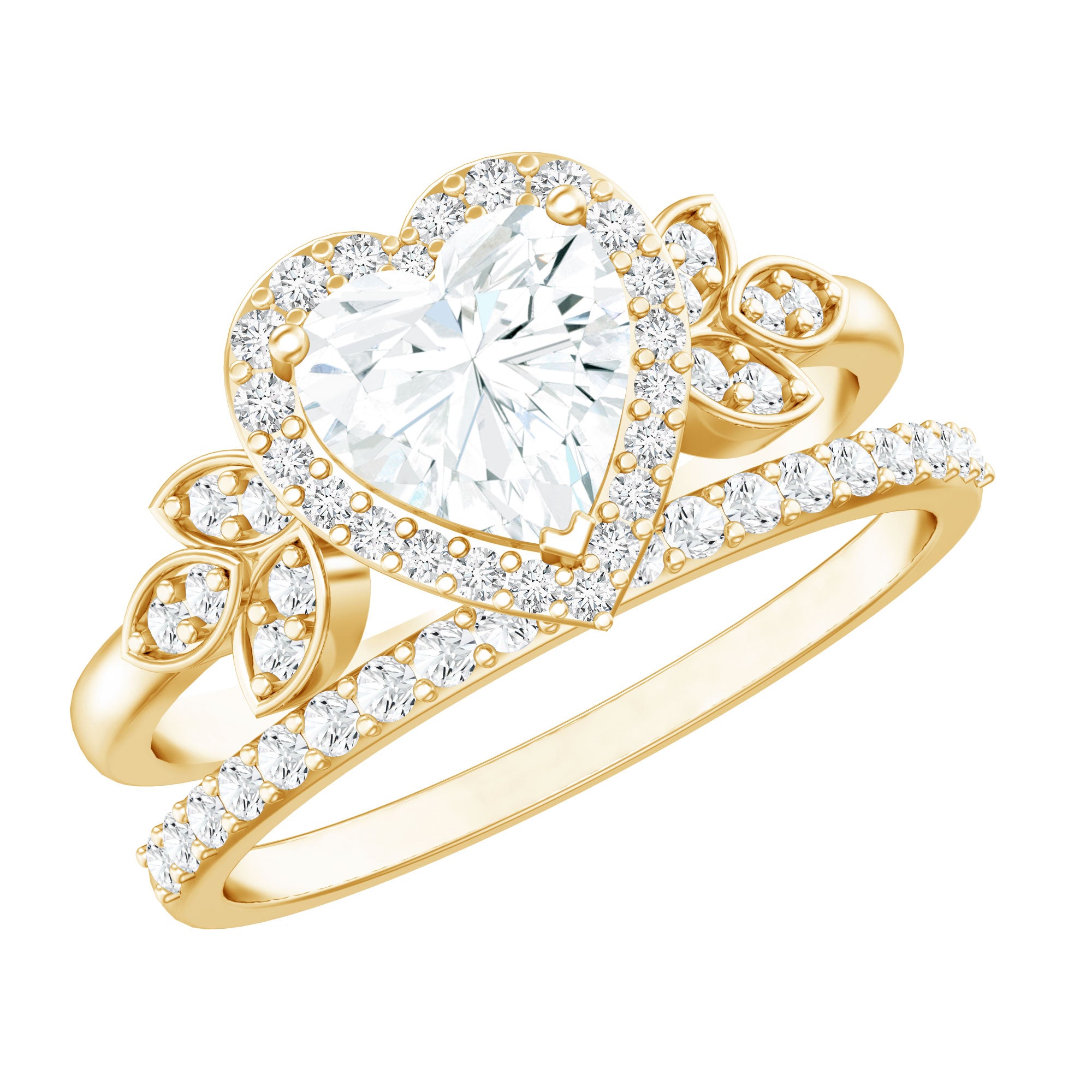 Certified 1.25 Carat Lab Grown Diamond Heart Wedding Ring Set for Women Lab - ( EF-VS ) - Rosec Jewels