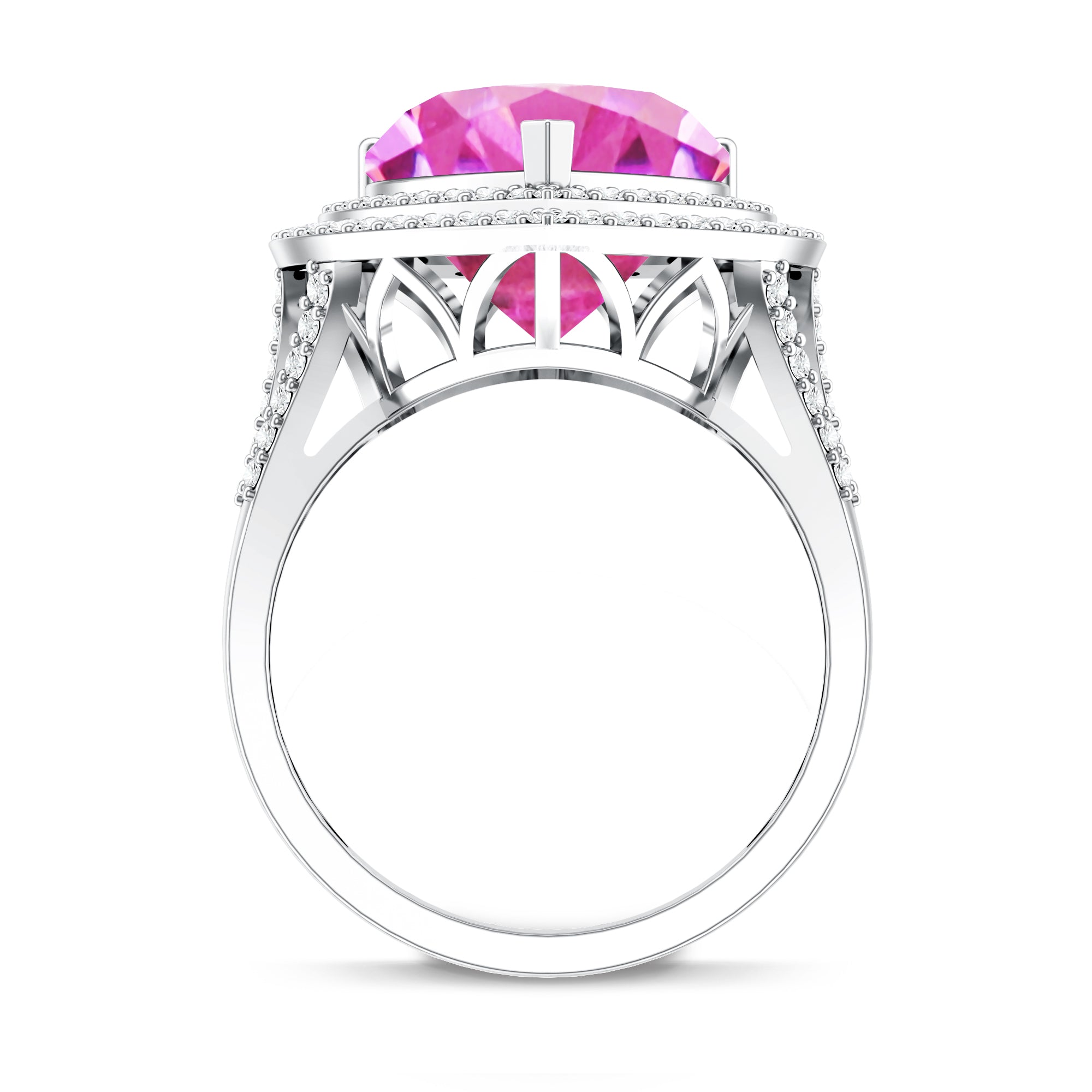 Rosec Jewels-Certified 5.5 Carat Lab Grown Pink Sapphire and Diamond Heart Engagement Ring