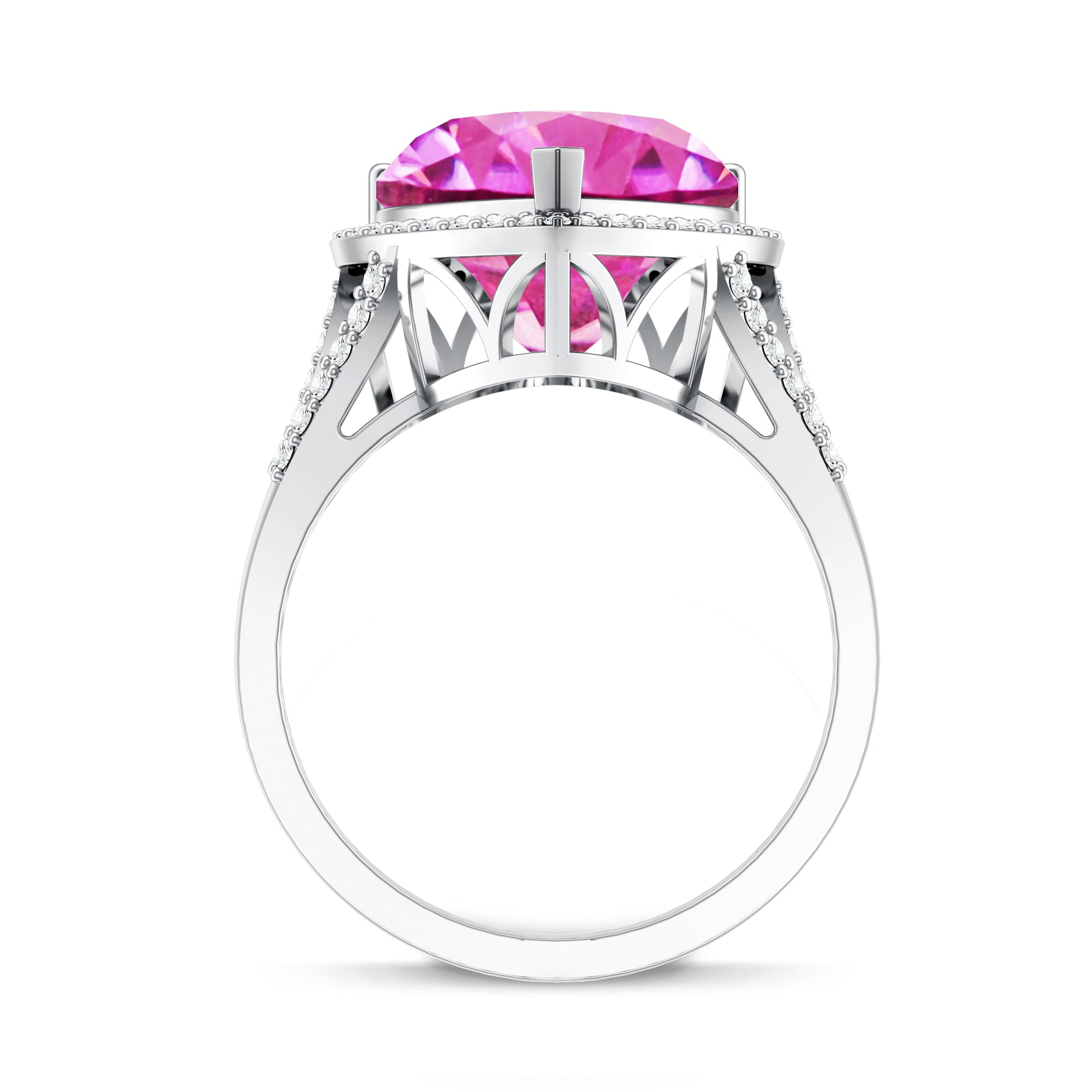 Rosec Jewels-5.5 CT Lab Created Pink Sapphire Heart Engagement Ring with Diamond Halo