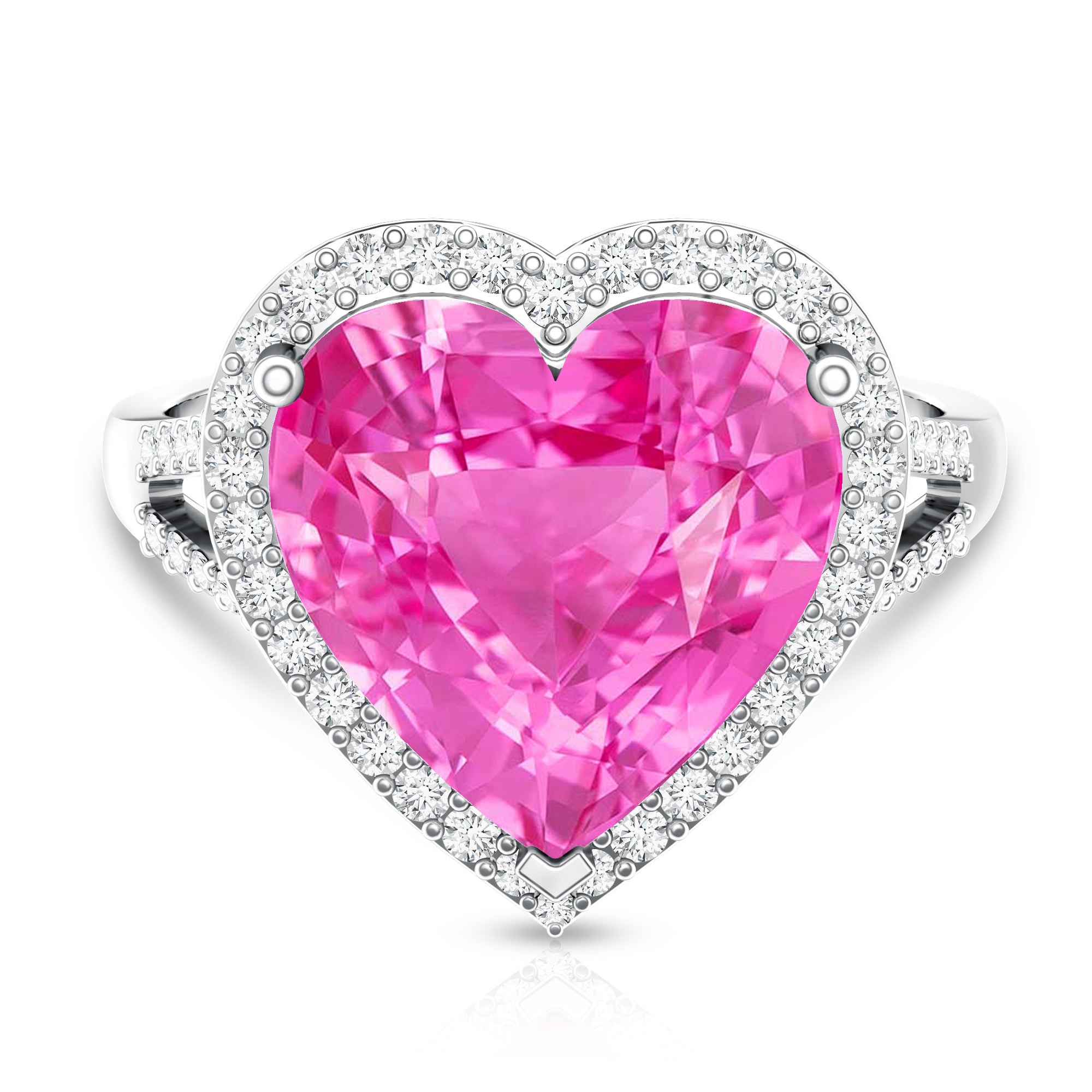 Rosec Jewels-5.5 CT Lab Created Pink Sapphire Heart Engagement Ring with Diamond Halo