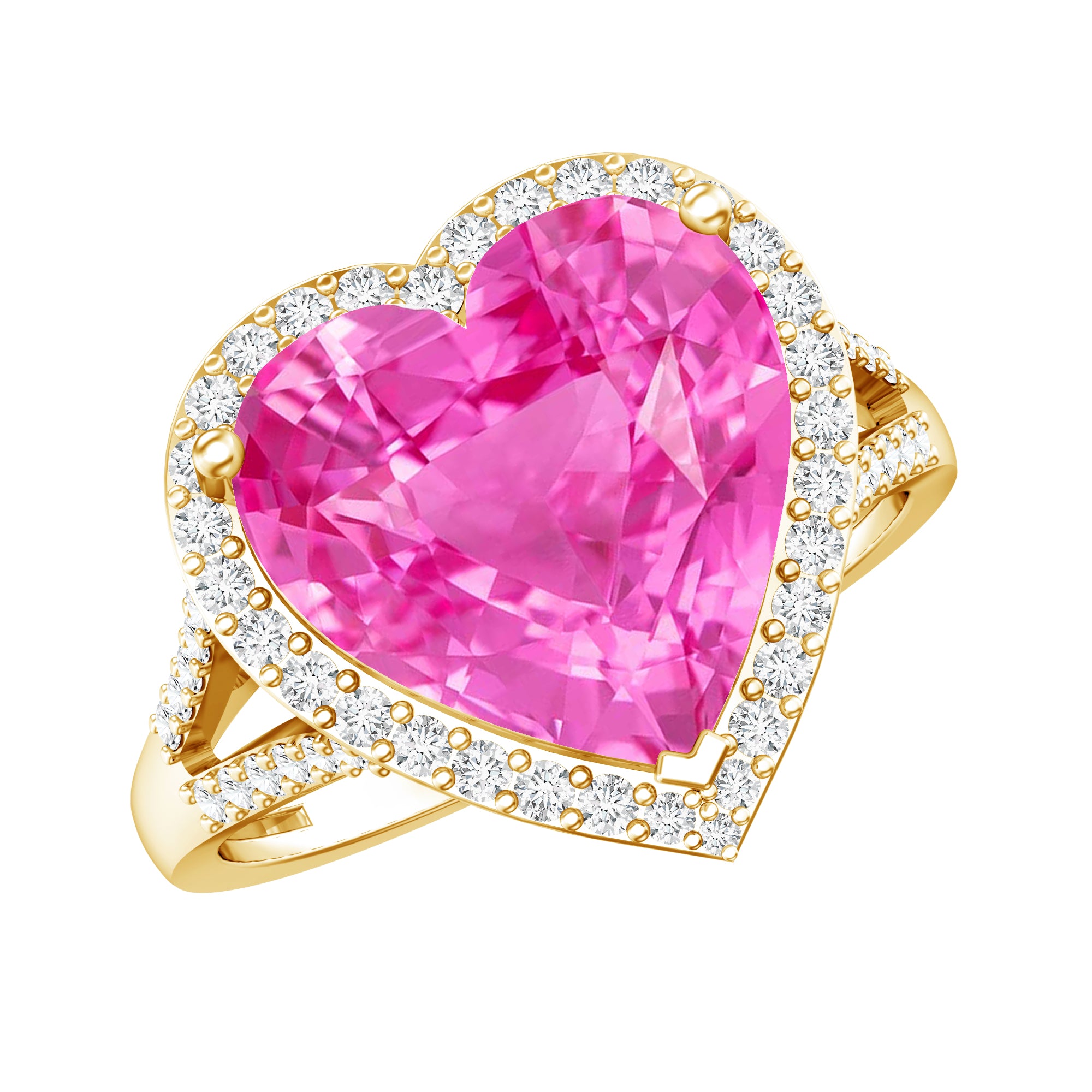 Rosec Jewels-5.5 CT Lab Created Pink Sapphire Heart Engagement Ring with Diamond Halo