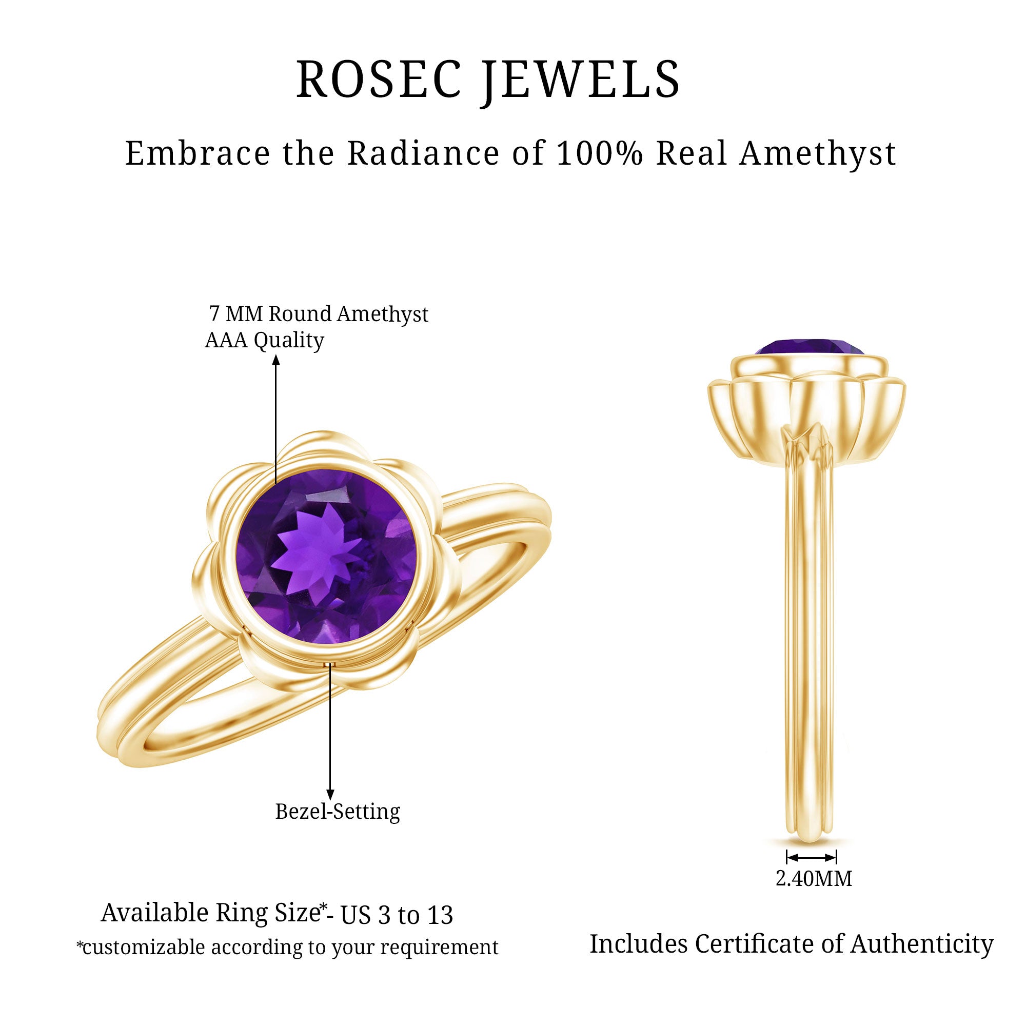 Rosec Jewels-1 Carat Amethyst Engagement Ring in Bezel Setting
