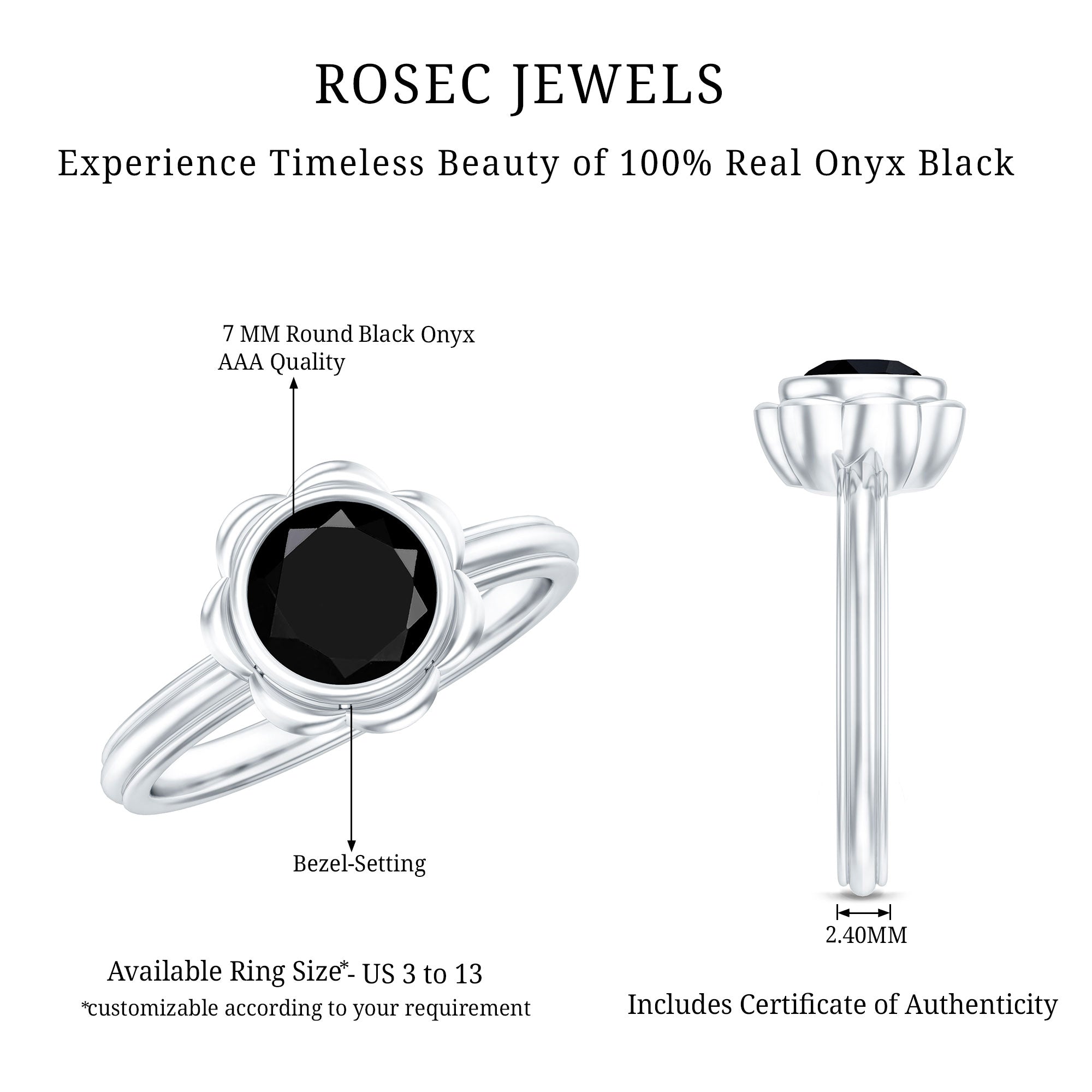 Rosec Jewels-1.2 Carat Black Onyx Bezel Set Engagement Ring