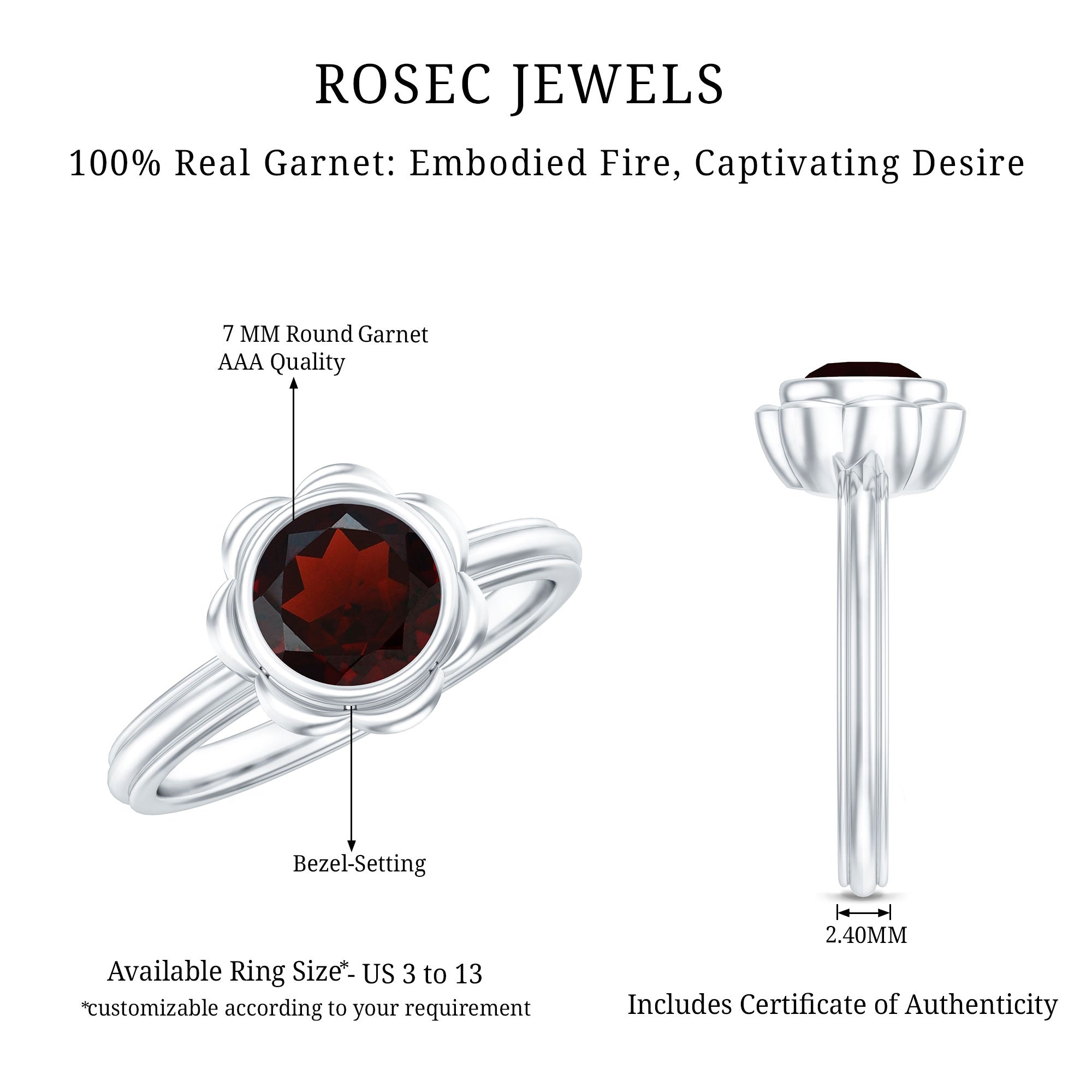Rosec Jewels-1.7 Carat Round Cut Garnet Flower Engagement Ring for Women