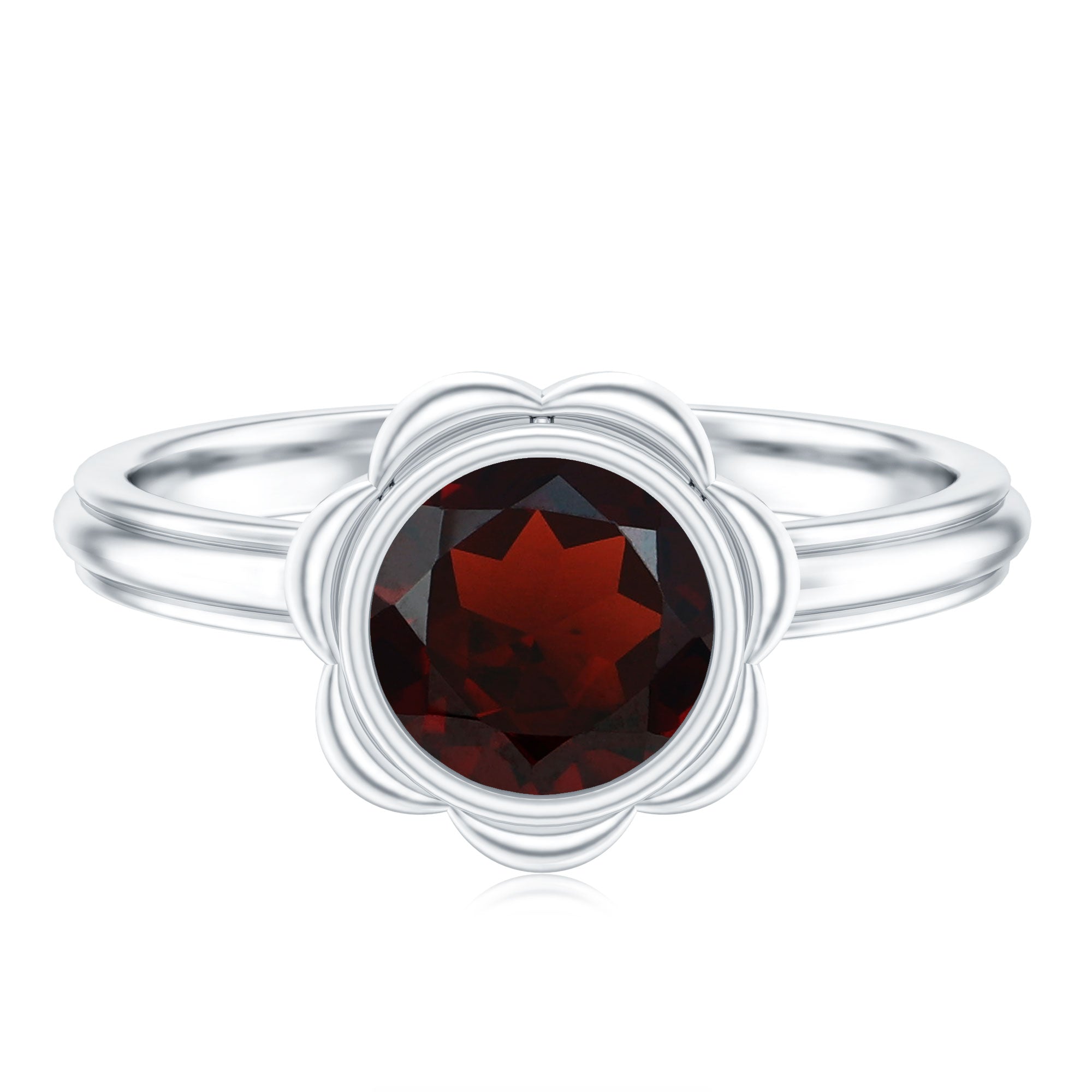 Rosec Jewels-1.7 Carat Round Cut Garnet Flower Engagement Ring for Women