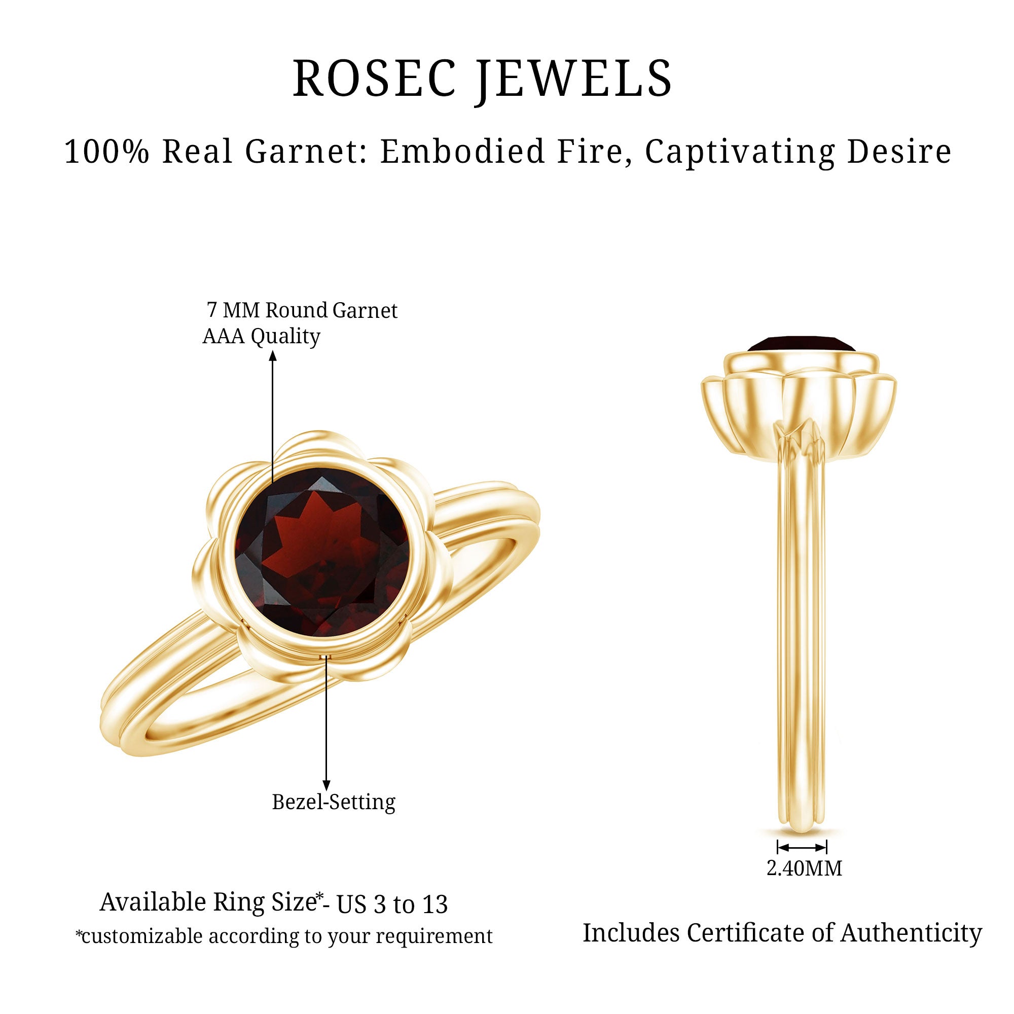 1.7 Carat Round Cut Garnet Flower Engagement Ring for Women AAA - Rosec Jewels
