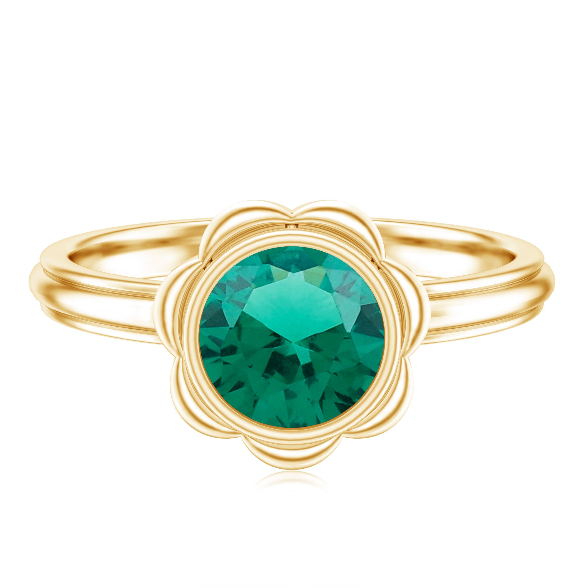 Rosec Jewels-Bezel Set Lab Created Emerald Solitaire Engagement Ring