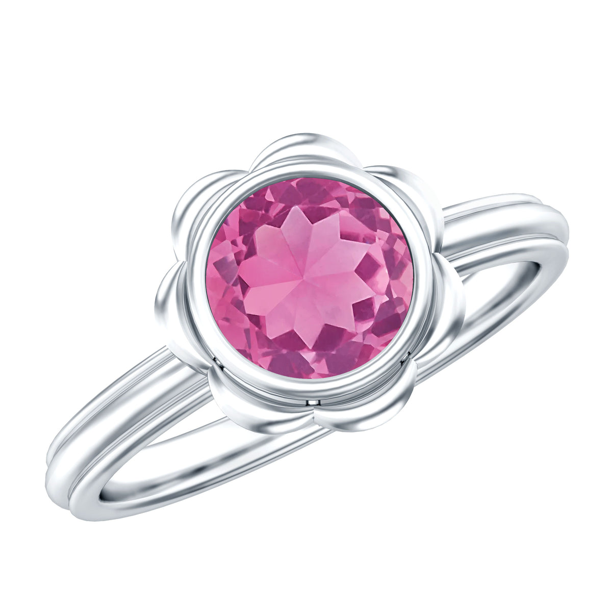 1.2 Carat Round Pink Tourmaline Flower Engagement Ring AAA - Rosec Jewels