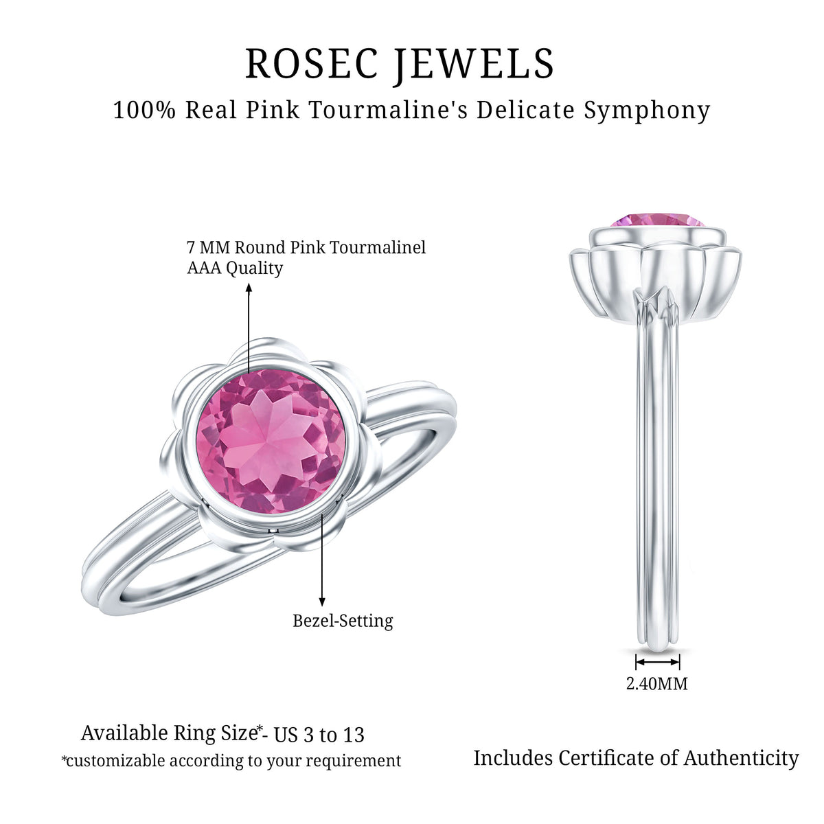 1.2 Carat Round Pink Tourmaline Flower Engagement Ring AAA - Rosec Jewels