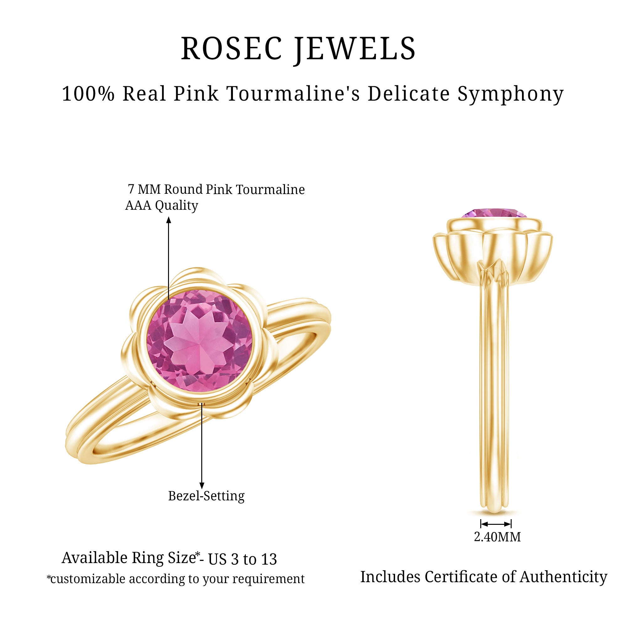 Rosec Jewels-1 Carat Round Pink Tourmaline Flower Engagement Ring