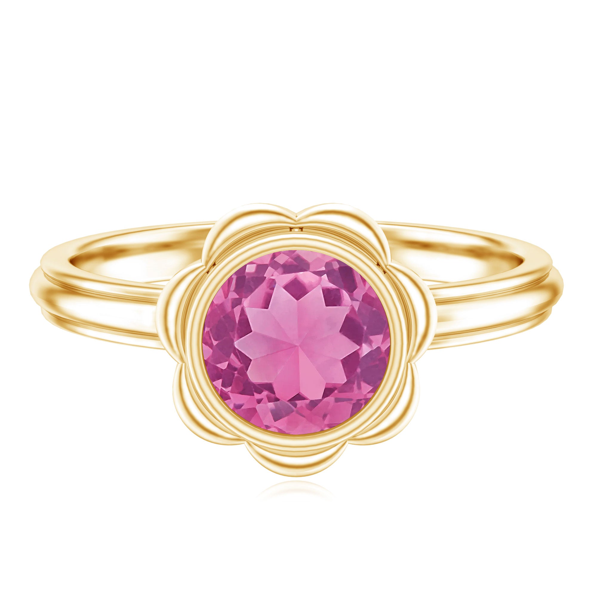 Rosec Jewels-1 Carat Round Pink Tourmaline Flower Engagement Ring