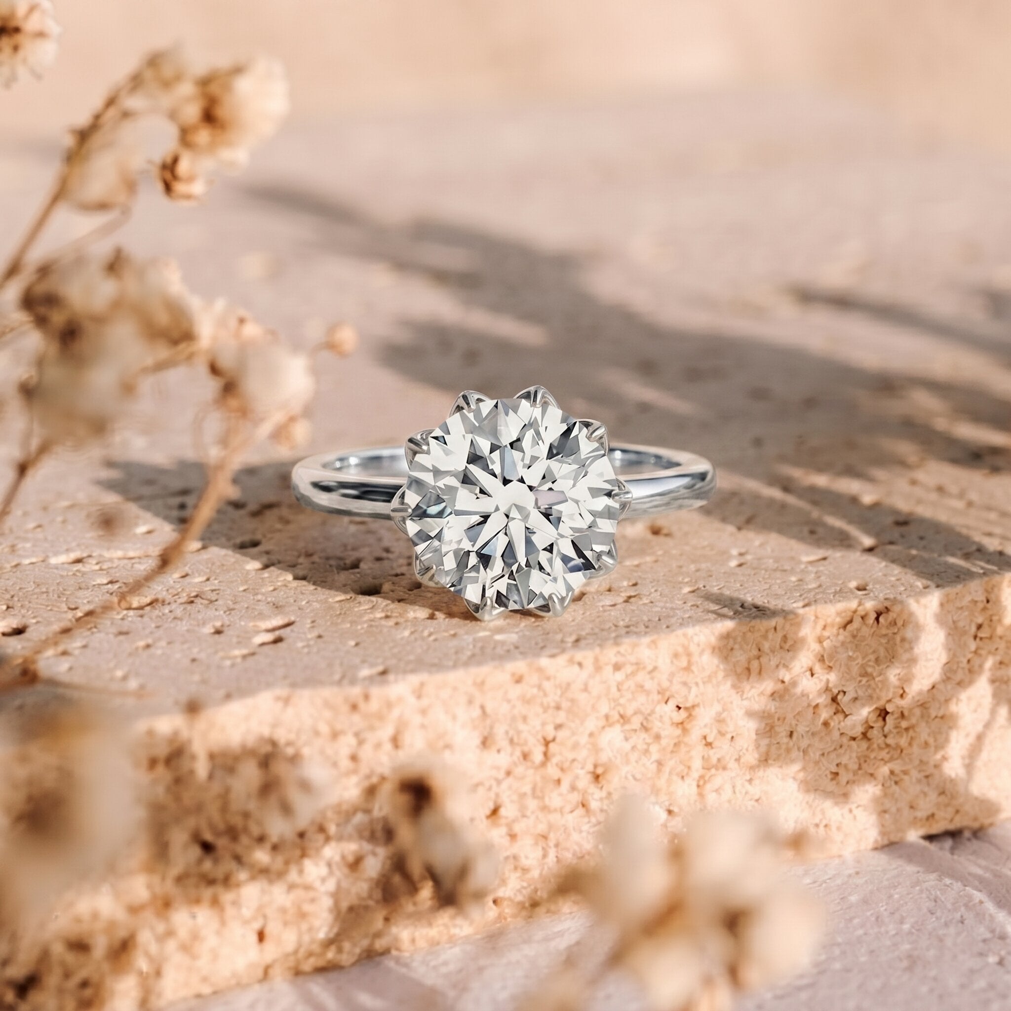 IGI Certified 2 Carat Lab Grown Diamond Lotus Engagement Ring Lab - ( E-VS1 ) - Rosec Jewels