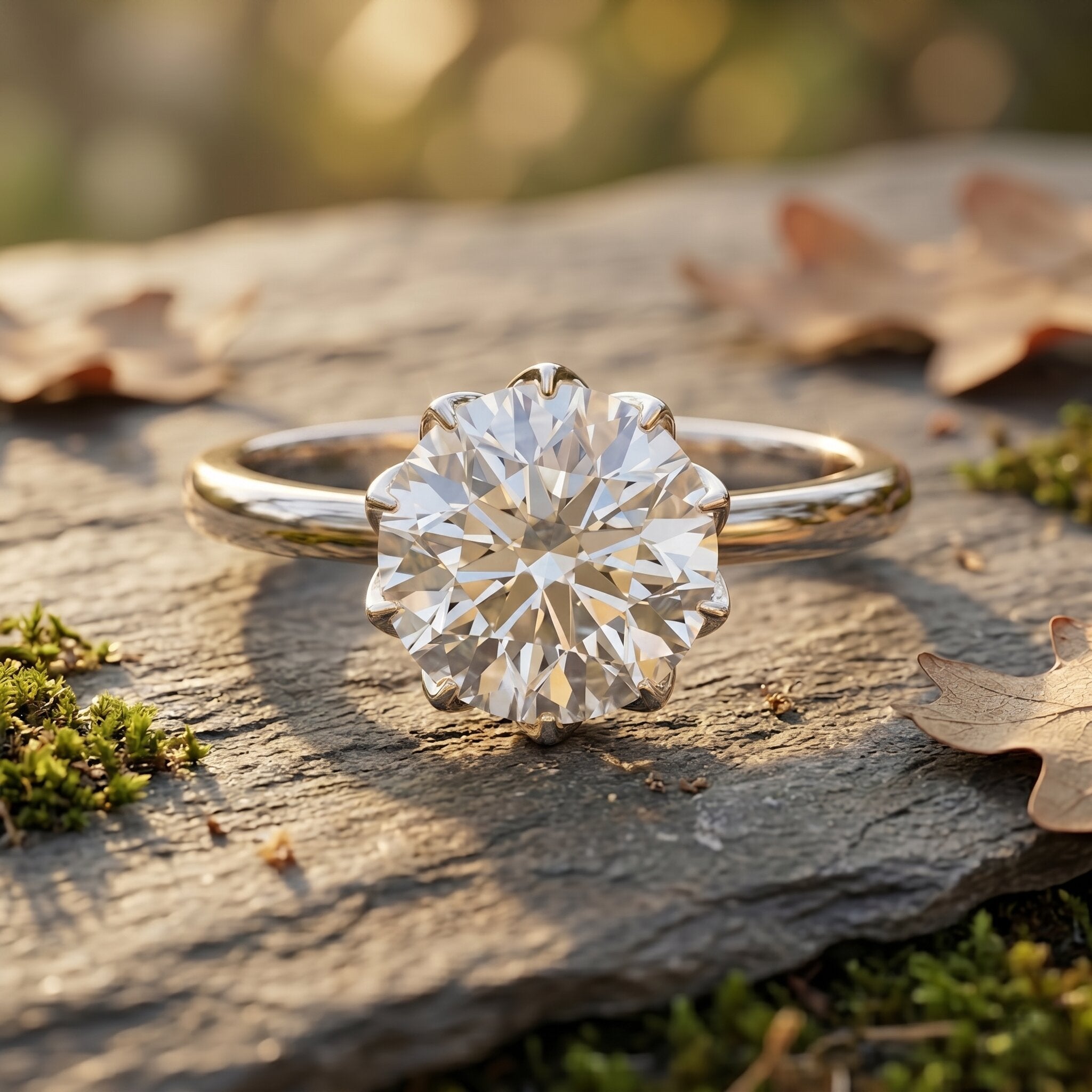 Lotus Basket Set Lab Grown Diamond 3 Carat Engagement Ring with IGI Certificate Lab - ( E-VS1 ) - Rosec Jewels