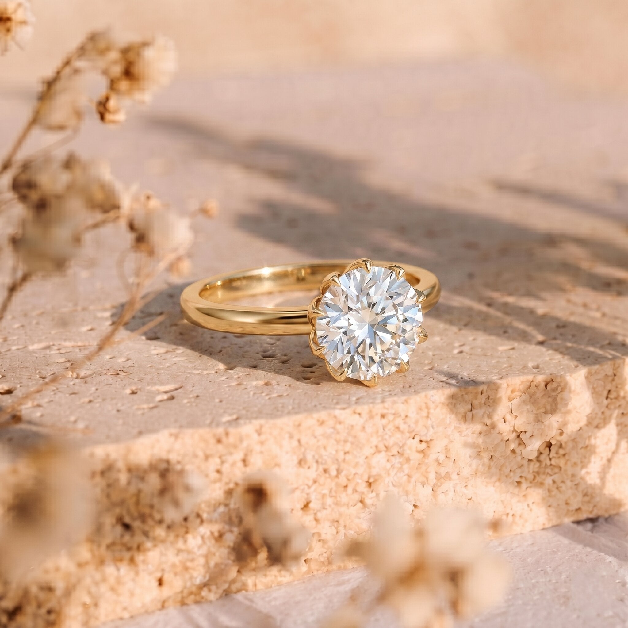 Lotus Basket Set Lab Grown Diamond 3 Carat Engagement Ring with IGI Certificate Lab - ( E-VS1 ) - Rosec Jewels