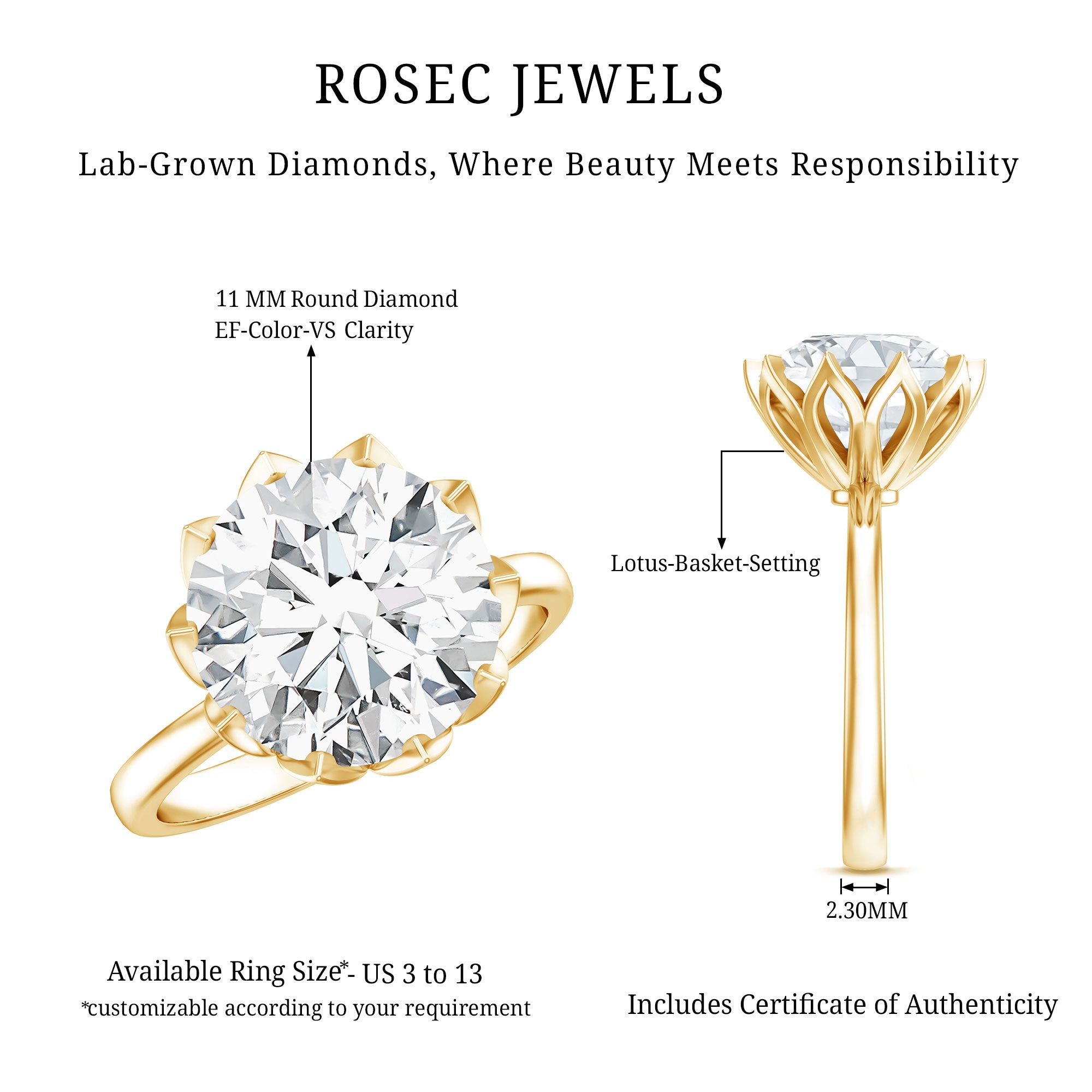5 Carat Lab Diamond Solitaire Engagement Ring with IGI Certificate Lab - ( E-VS1 ) - Rosec Jewels